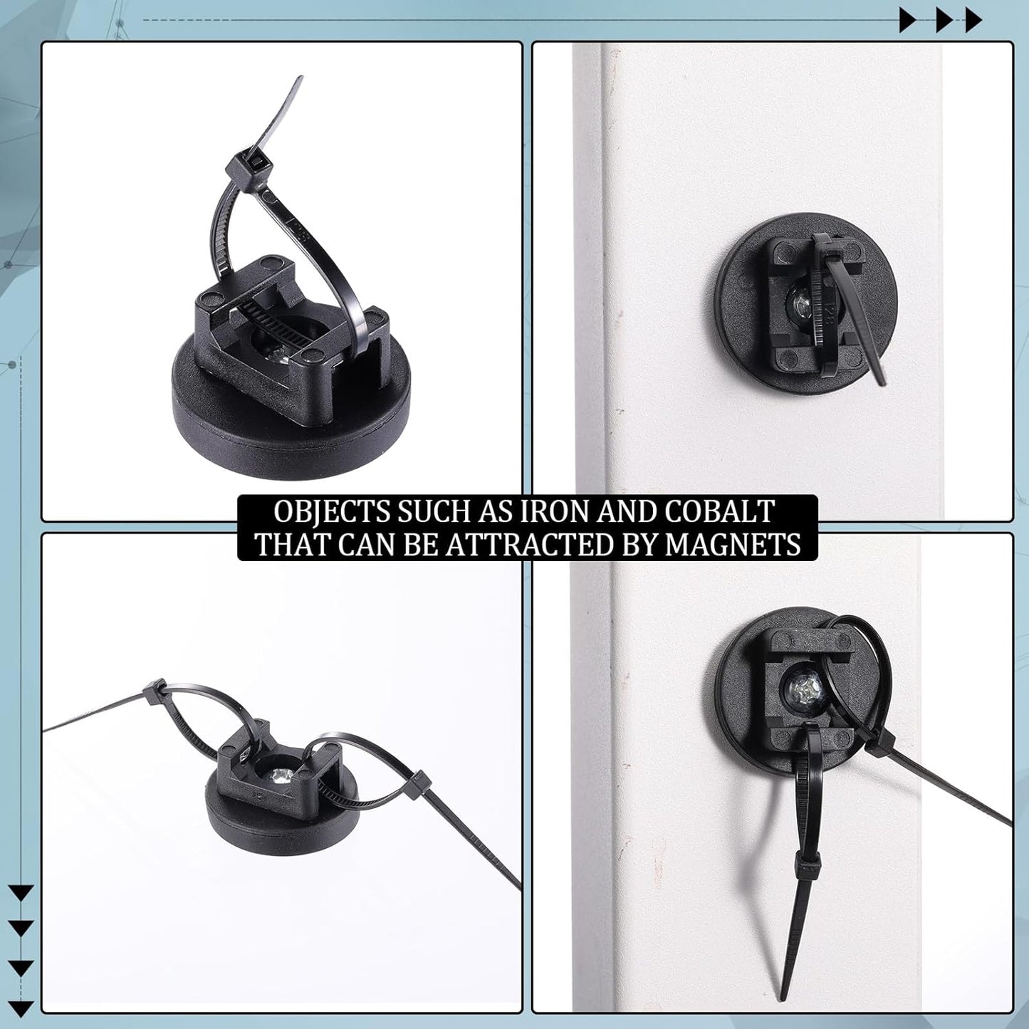 Yookeer 60 Pieces Magnetic Zip Tie Mount Multipurpose Cable Holder Magnets Magnetic Wire Management Bases with Heavy Duty Zip, Mount Nylon Cable Ties in Total (31mm)