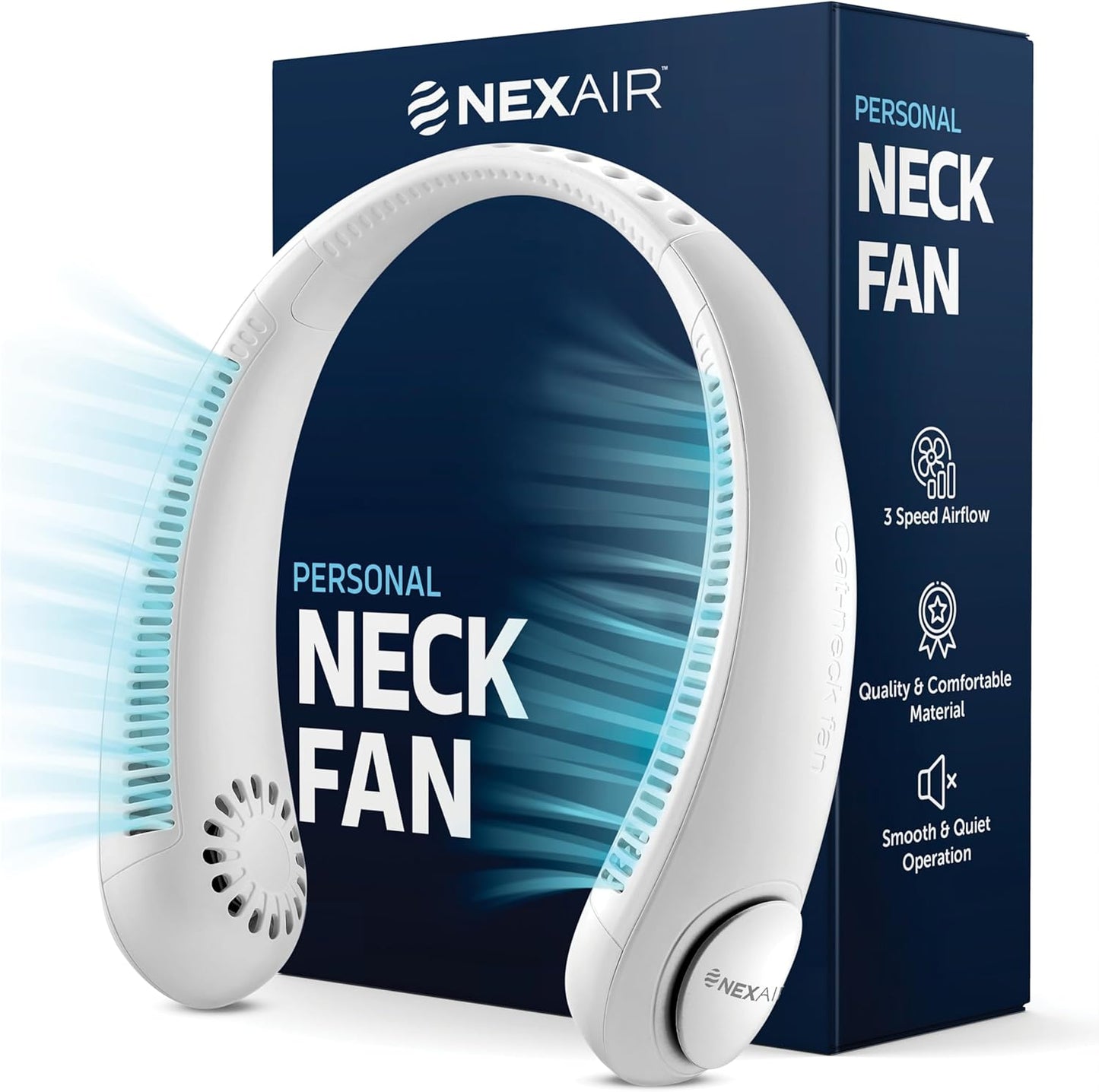 Portable Neck Fan - 3 Speed Rechargeable Bladeless Neck Fan, Adjustable Personal Neck Fan For Women & Men Modern Design, Great Cooling Fan For Travel, Outdoors & Sports