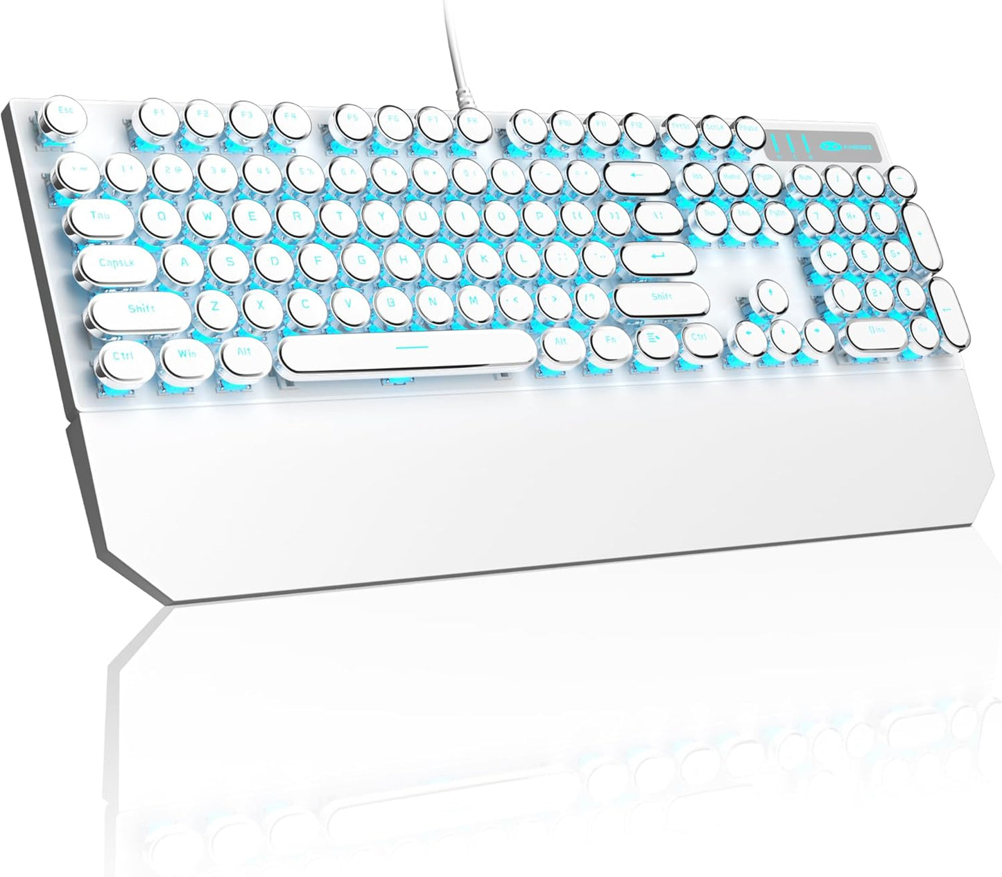 MageGee Typewriter Mechanical Gaming Keyboard, Retro Punk White Round Keycaps, 104 Keys LED Blue Backlit Wired Keyboards for Laptop MAC PC Gamer, with Magnetic Wrist Rest, Blue Switch