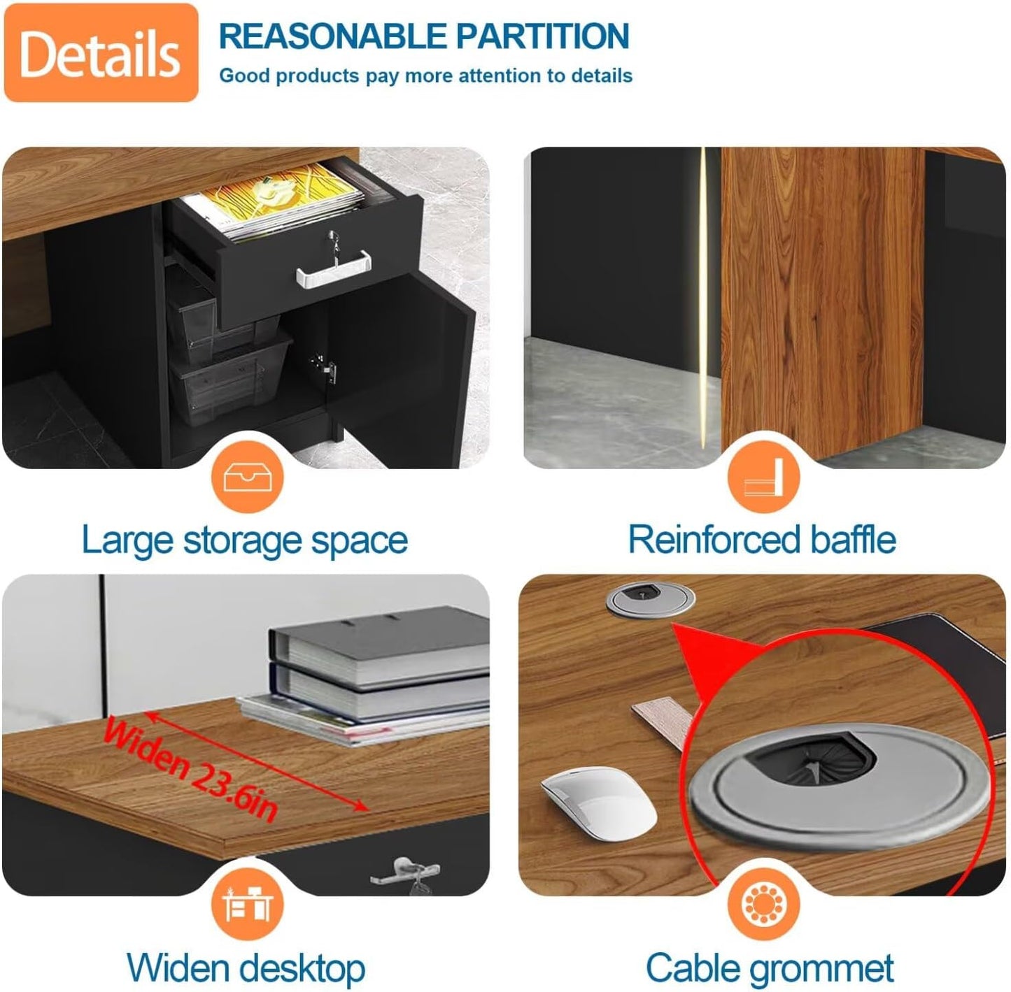 Reception Desk with Counter Modern Checkout Counter with Lockable Drawer Keyboard Tray Receptionist Desk for Office Salon Reception Table J Left 55inch/140cm