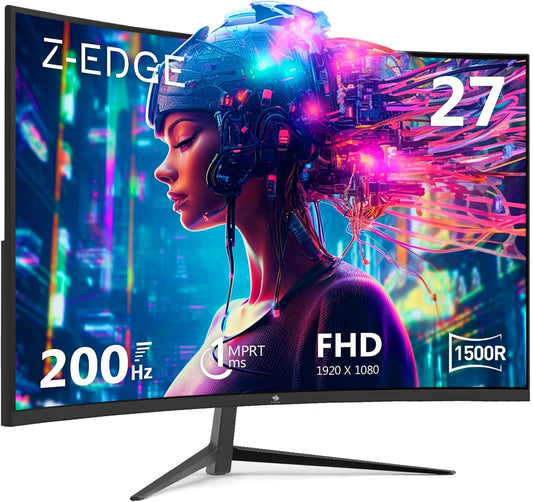 Z-Edge 27 inch Curved Gaming Monitor, FHD 1080P 200Hz 165Hz 144Hz Curved 1500R PC Monitor, MPRT 1ms Monitor, 350nits, 16.7M Colors, UG27 Frameless Bezel, 1X DP 1.4 Ports and 1X HDMI 2.1 Ports