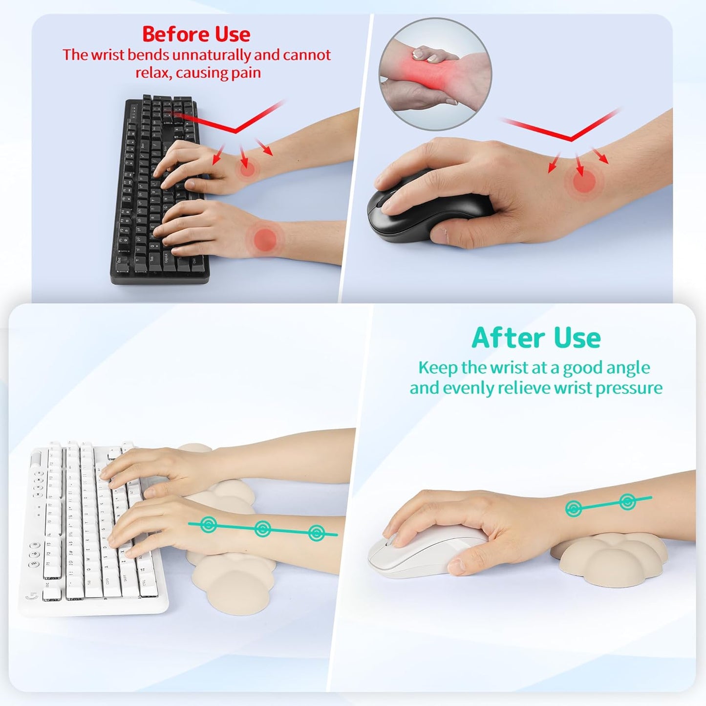 Cloud Wrist Rest Keyboard, Cloud Keyboard Wrist Pad Set with PU Leather Memory Foam, Cute Arm Rest for Palm Support, PC/Gaming Desk Accessories/Office Setup/Computer Hand Cushion - Beige