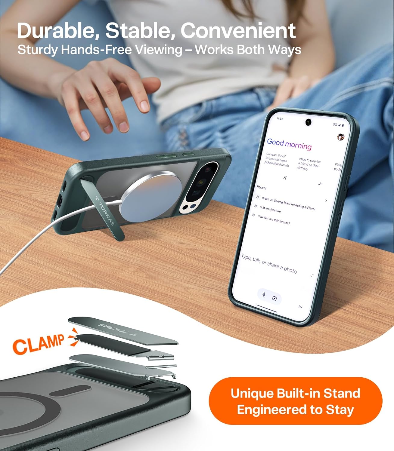 TORRAS Magnetic & Stand for Google Pixel 10 Pro XL Case, Fit for MagSafe, Military Grade Drop Protection, Slim Fit for Google Pixel 10 Pro XL Phone Case with Sturdy Kickstand, Translucent Matte Green