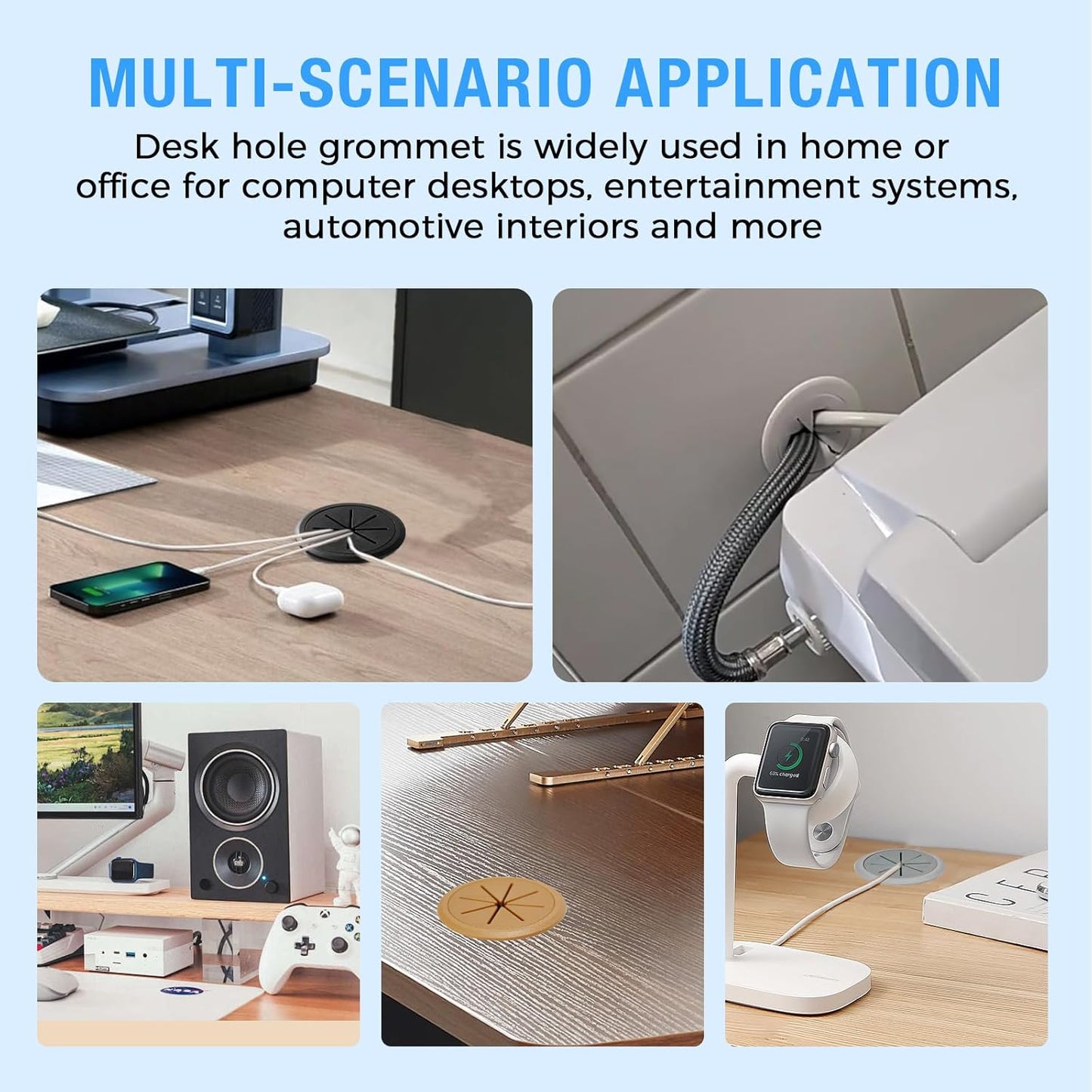 Desk Grommet 3-1/8" (80 mm), Desk Hole Cover for Cables Dark Grey, Cable Grommet ABS Plastic, Desk Hole Grommet for Office and Home Table Cable, Detachable & Flexible Cable Cord Organizer-2 Pcs