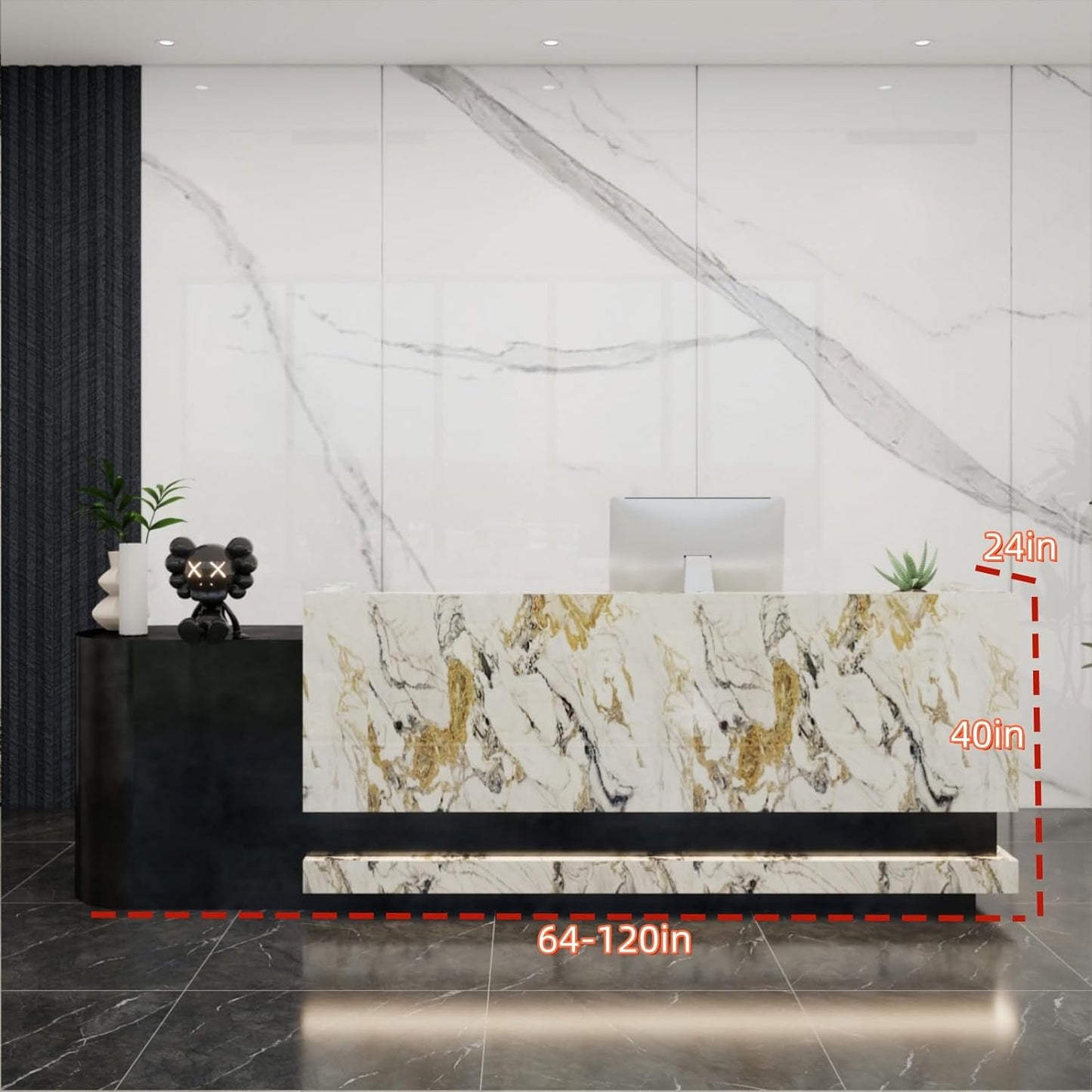 Front Desk Reception Counter - Lockable Storage & Keyboard Tray | Reception Desk with Counter, Customizable Large Counter Table (Black+White, 64'')