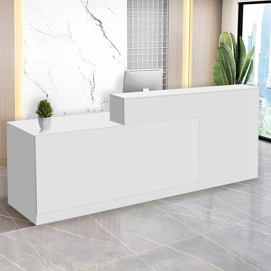 Reception Desk with Counter Modern Checkout Counter with Lockable Drawer Keyboard Tray Receptionist Desk for Office Salon Reception Table O Left 47inch/120cm