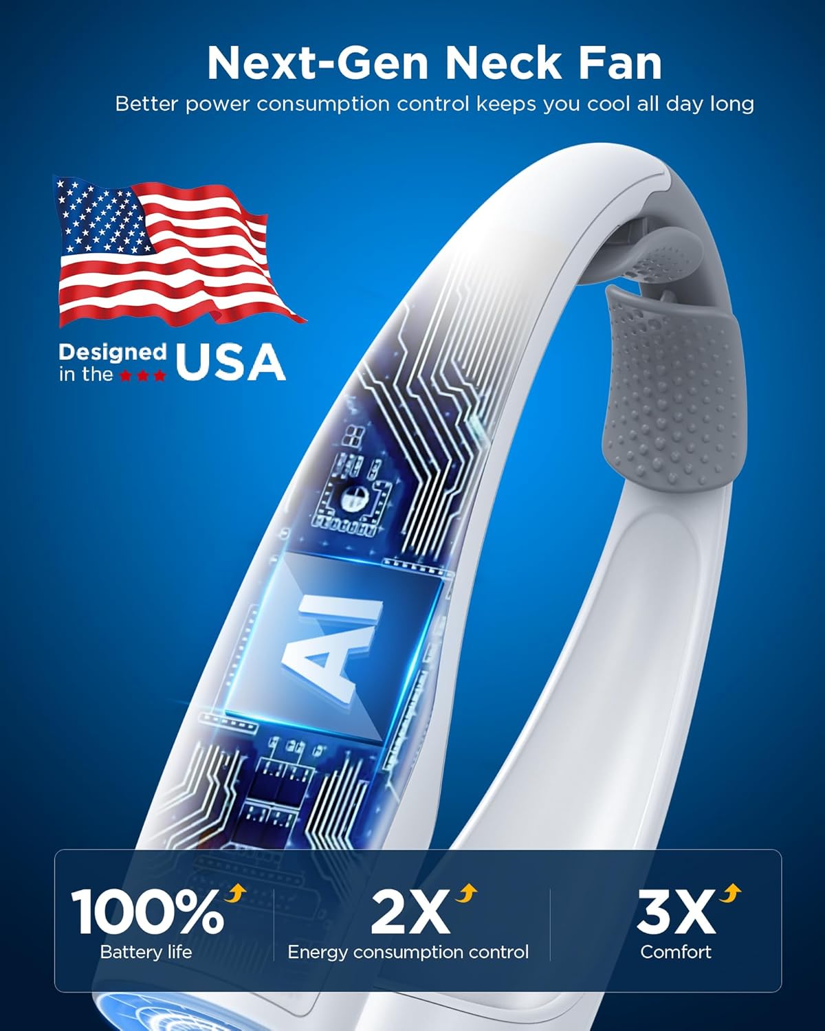 AI Neck Fan, 4 Speeds Adjustable Portable Personal Fan Rechargeable, 4000 mAh Battery Faster Cooling Wearable Fan, Ultra Quiet for Home, Office, Travel, Outdoor