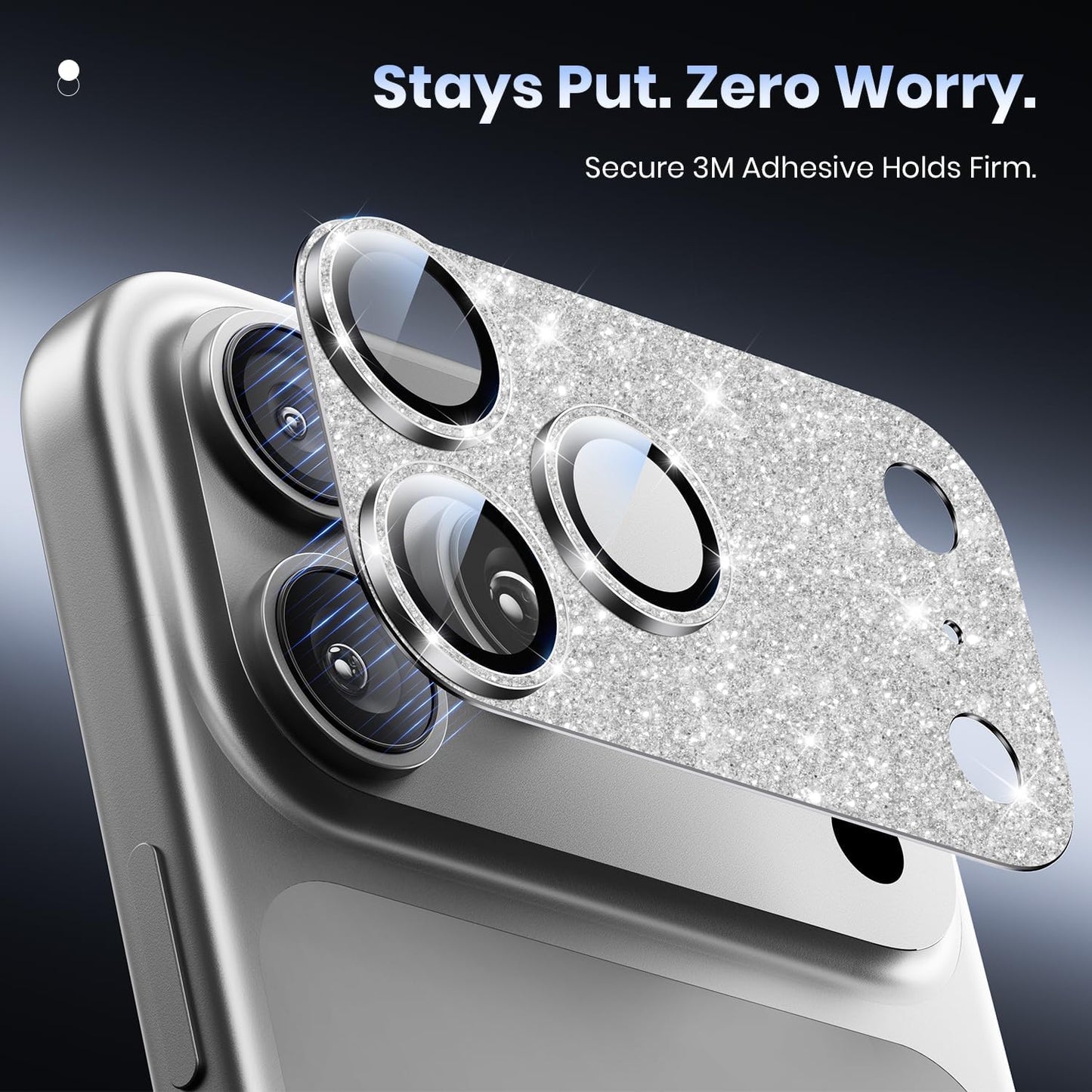Hoerrye for iPhone 17 Pro Max Camera Lens Protector - [12FT Shatterproof Military Grade] [Strong Adsorption] Metal 9H+ Tempered Glass Camera Screen Full Cover Case Friendly,Glitter Silver