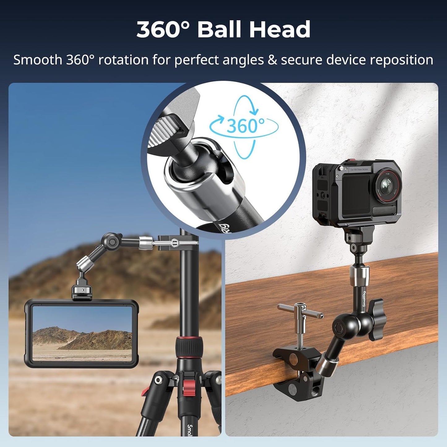 SMALLRIG 7 Inch Magic Arm with Crab-Shaped Clamp, Arm with 1/4"-20 Screw and Retractable Pins, for Action Cameras, Monitors, Video Lights, and Microphones - 5310