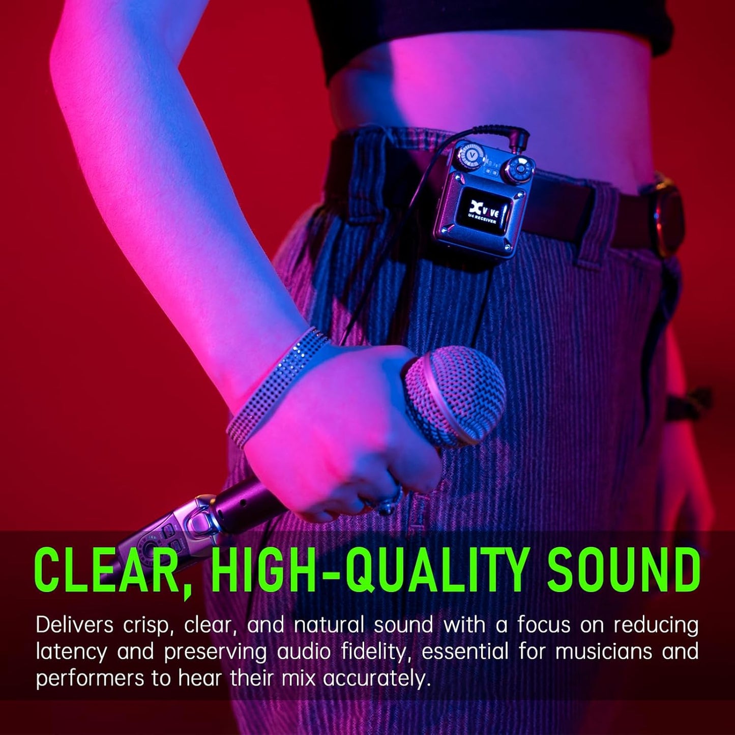 Xvive U4R2 Wireless in-Ear Monitor System Professional IEM System 1 Transmitter and 2 Beltpack Receiver for Studio, Band Rehearsal, Live Performance (U4R2)