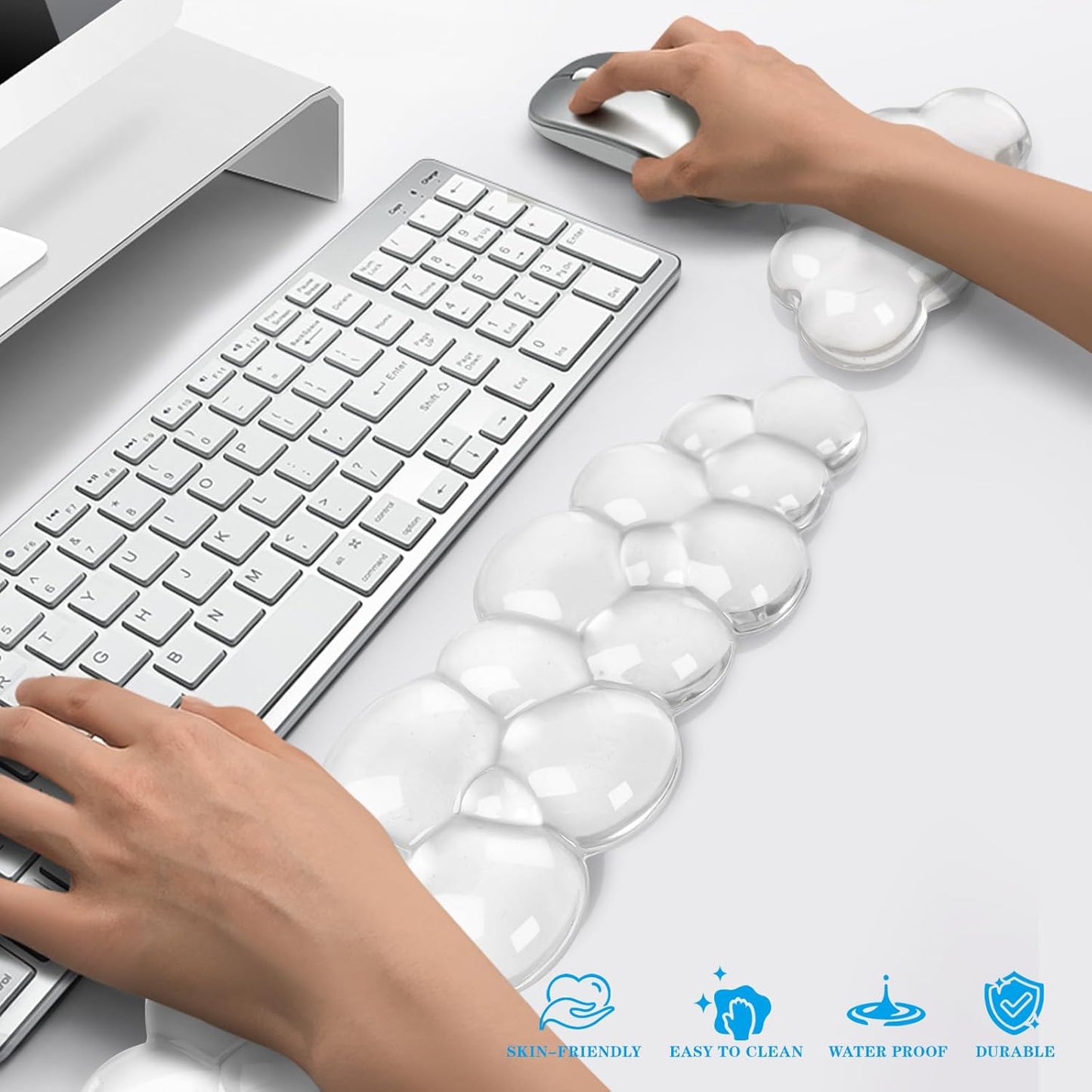 Gel Cloud Keyboard and Mouse Wrist Rest, Cute Wrist Support and Arm Support Keyboard Rest for Keyboard and Mouse Typing Pain Relief，Suitable for Office/Computer/Laptop/Gaming（White）