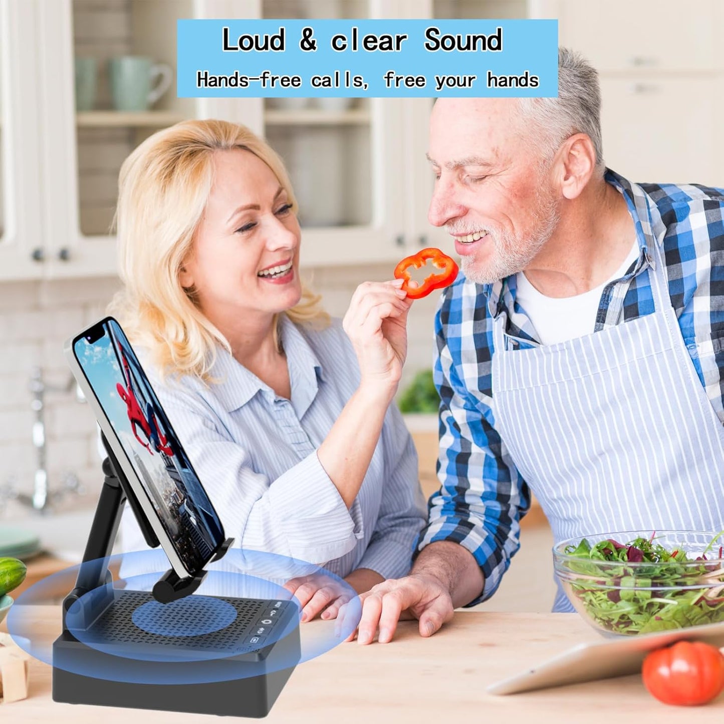 Birthday Gifts for Men,Cell Phone Stand with Wireless Bluetooth Speaker and Antislip Base HD Surround Sound for Home and Outdoors with Bluetooth Speaker for Desk Compatible with iPhone (Black)