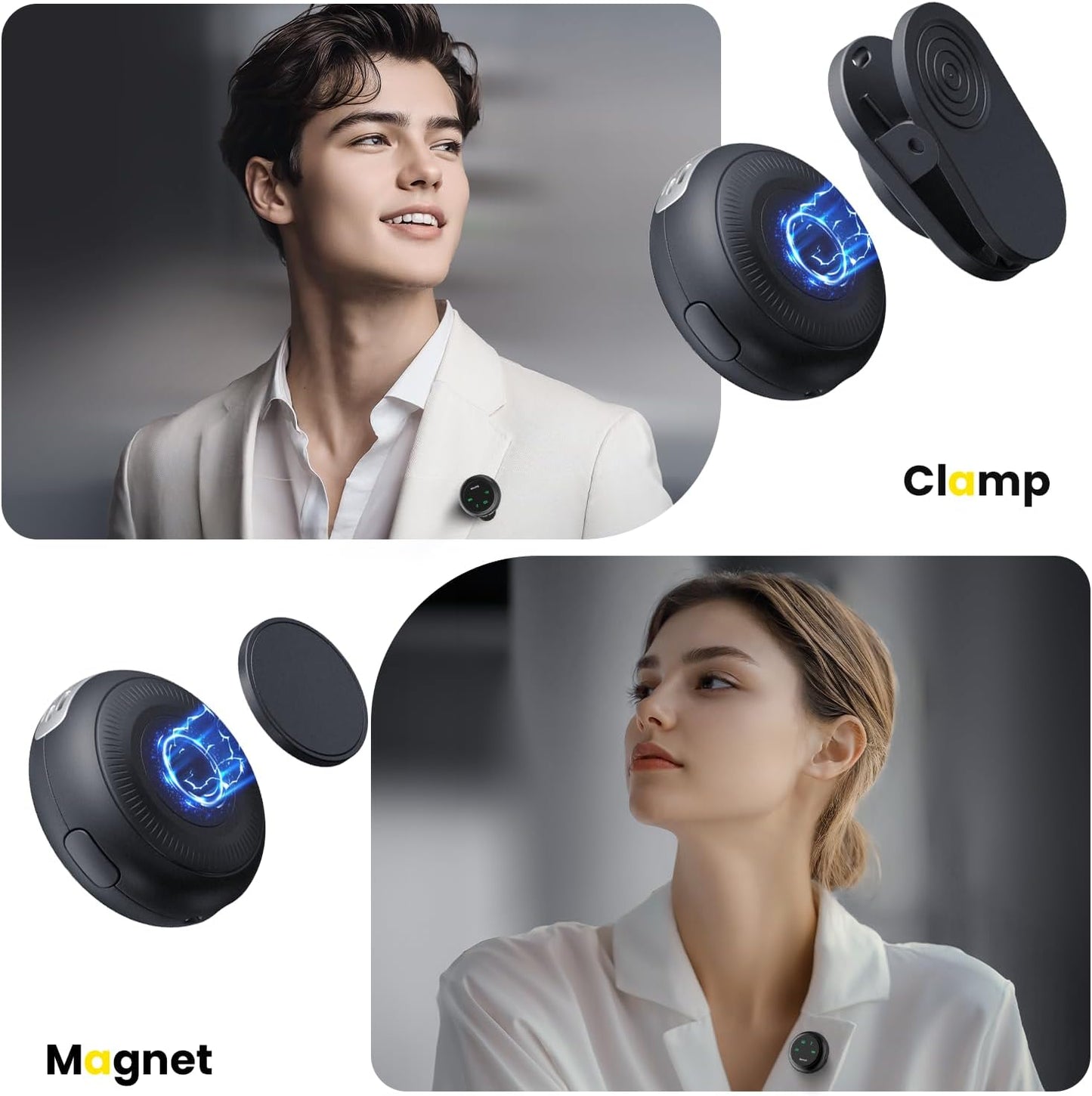 Wireless Lavalier Microphone for iPhone Android, 2in1 Magnetic & Clamp Lapel, Banxye Ultra-light 1 Click Noise Cancelling Studio Sound, Lapel Mic for Video Recording, Streaming, Youtube, Tiktok, Beige