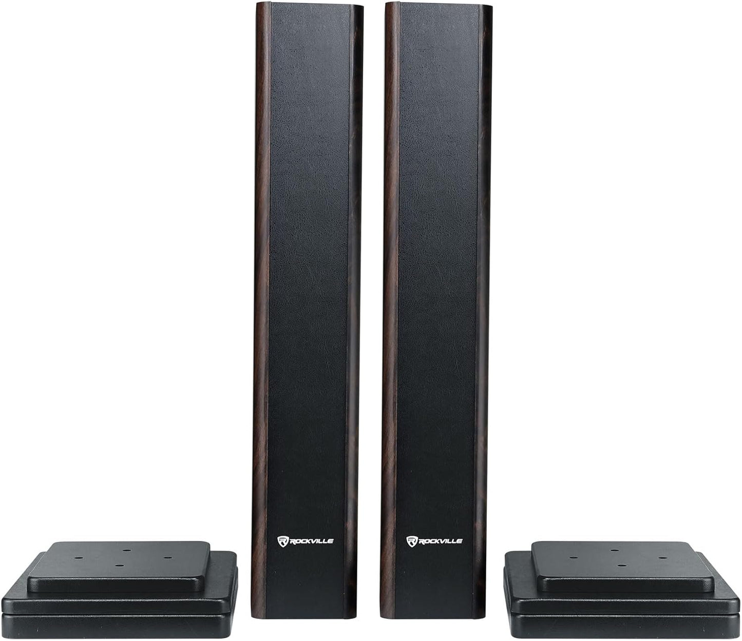 Rockville Pair RHT28D 28" Bookshelf Speaker Stands, Dark Wood Grain, 60 lbs Capacity, Sand-Fillable Design, Dual Platform Sizes, Anti-Slip Pads, for Home Theater and Studio Monitors