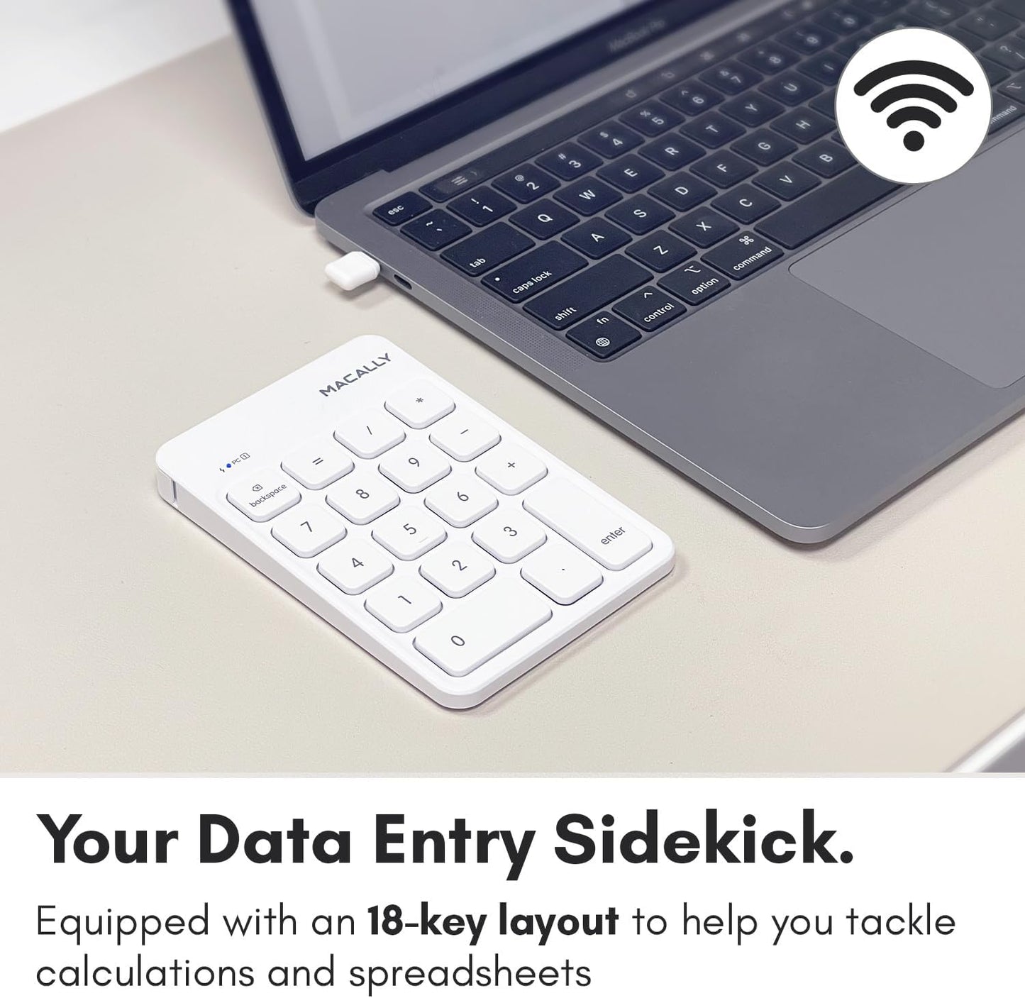 Macally USB C Wireless Number Pad | Numeric Keypad for Mac MacBook iMac | Wireless 10 Key for Laptop PC Computer Notebook Surface Chrome (2.4G USB) Perfect for Data Entry Numpad Number Keyboard