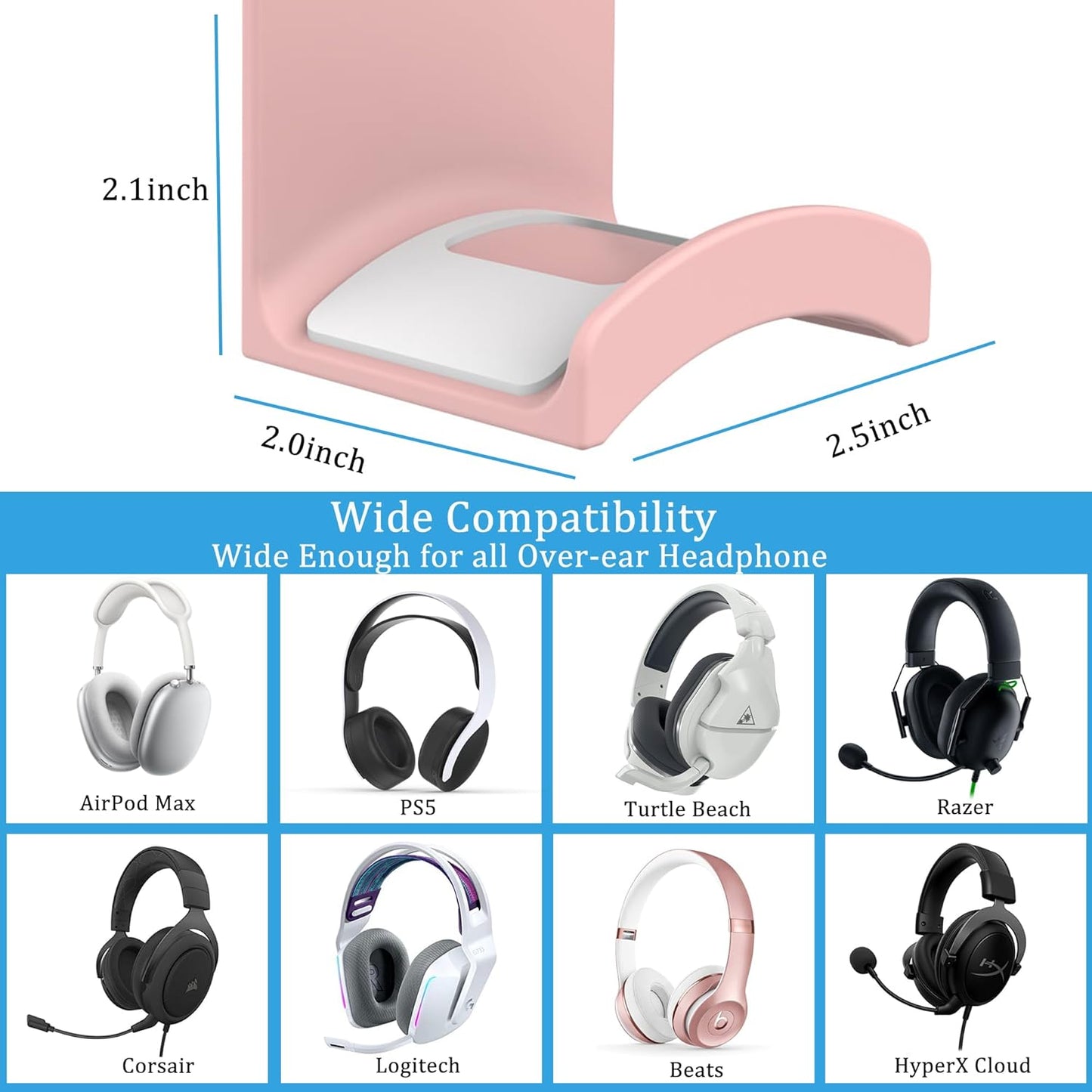SOKUSIN Headphone Stand Headset Holder - Adhesive Gaming Earphones Hanger, Universal Desk Wall Mount Hook for All Headphone/Controller, Compatible with Beats, AirPods Max,Sony, JBL (Pink)