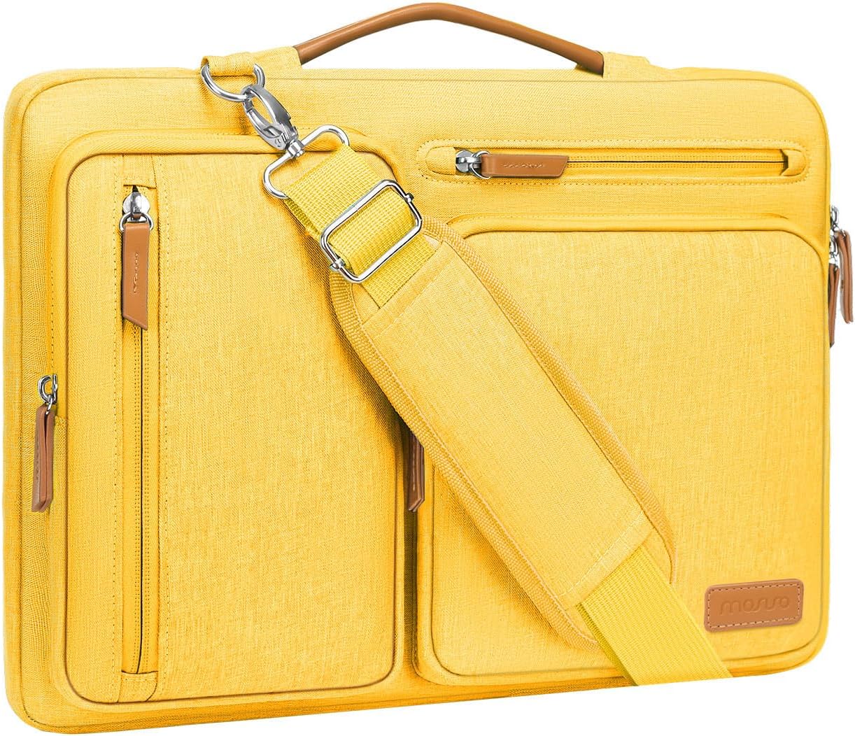MOSISO 360 Protective Laptop Shoulder Bag,15 inch Computer Bag Compatible with MacBook Air M4 M3 M2/Pro A1990 A1707, Dell XPS Plus,Side Open Messenger Bag with 4 Zipper Pockets&Handle, Yellow