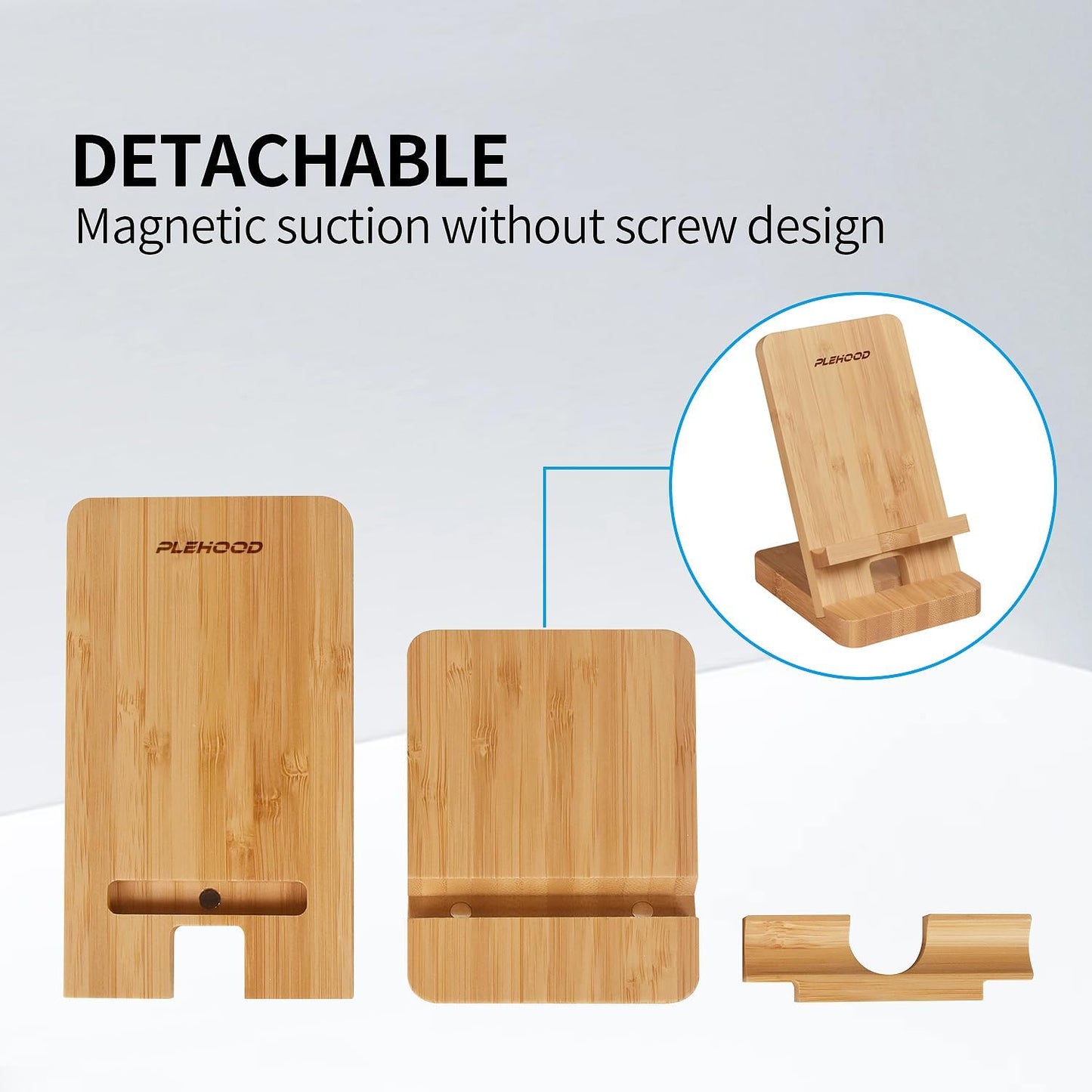 Wood Phone Stand, Desktop Wooden Phone Holder, Portable Office Phone Stand for Desk, Wood ipad Stand， Compatible with iPhone & All Cell Phones (Bamboo)