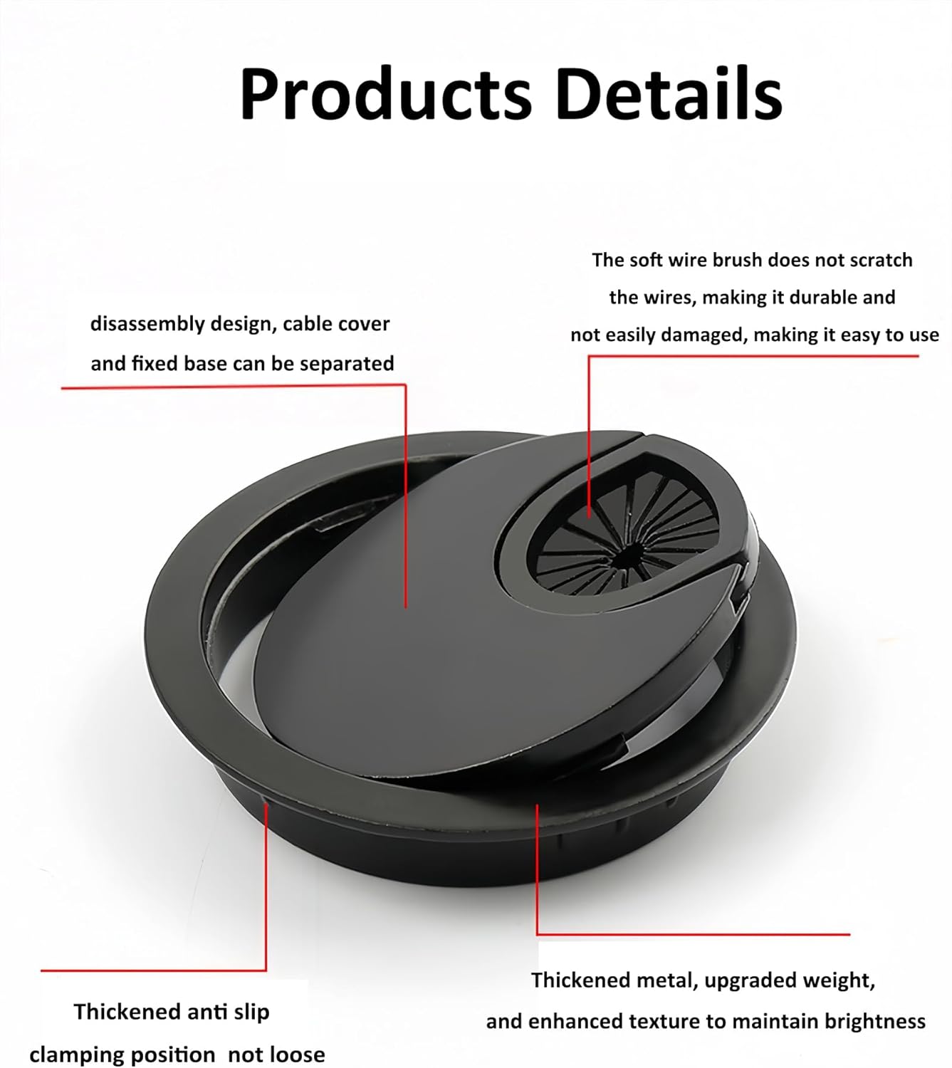 3 Pcs Satin Nickel Metal Cable Grommet, Zinc Alloy Desk Table Grommet Cable Cord Hole Cover for Home and Office, Fits 2inchs Hole 50MM Black