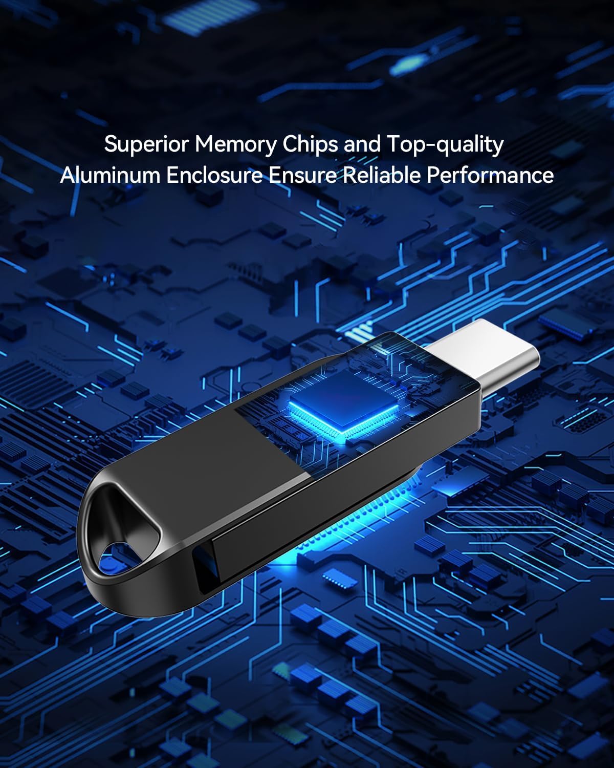 128GB Dual USB Type C +A Flash Drive 2-in-1 OTG USB 3.0 Thumb Drive Metal UDP Waterproof Swivel Design Portable for PC Laptop Tablet Android Smartphone iPhone 15 and More, Black