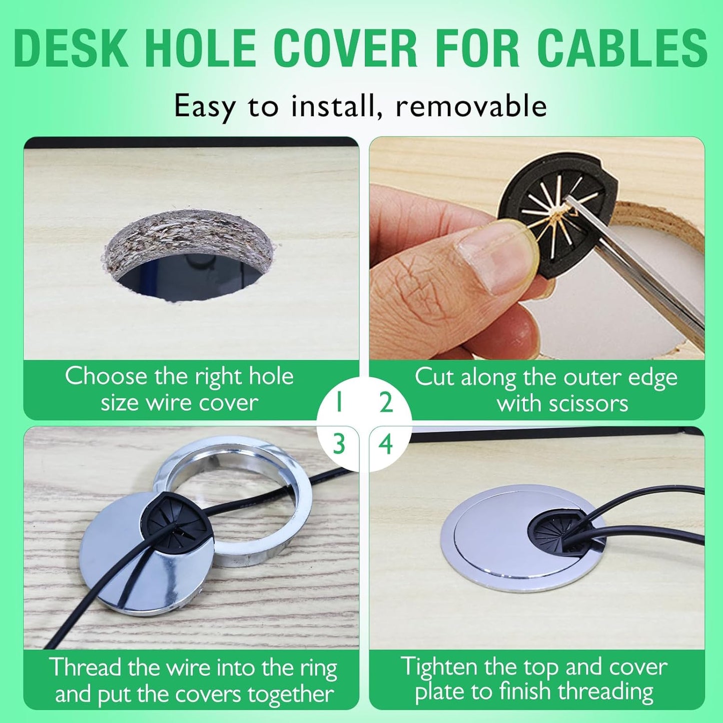 1 Pcs Desk Grommet 2-1/16" / 53 mm, Desk Cord Hole Cover, Cable Grommet Metal Zinc Alloy Materilal, Desk Hole Grommet for Home & Office Pc, Detachable Cable Cord Organizer-Flat Black