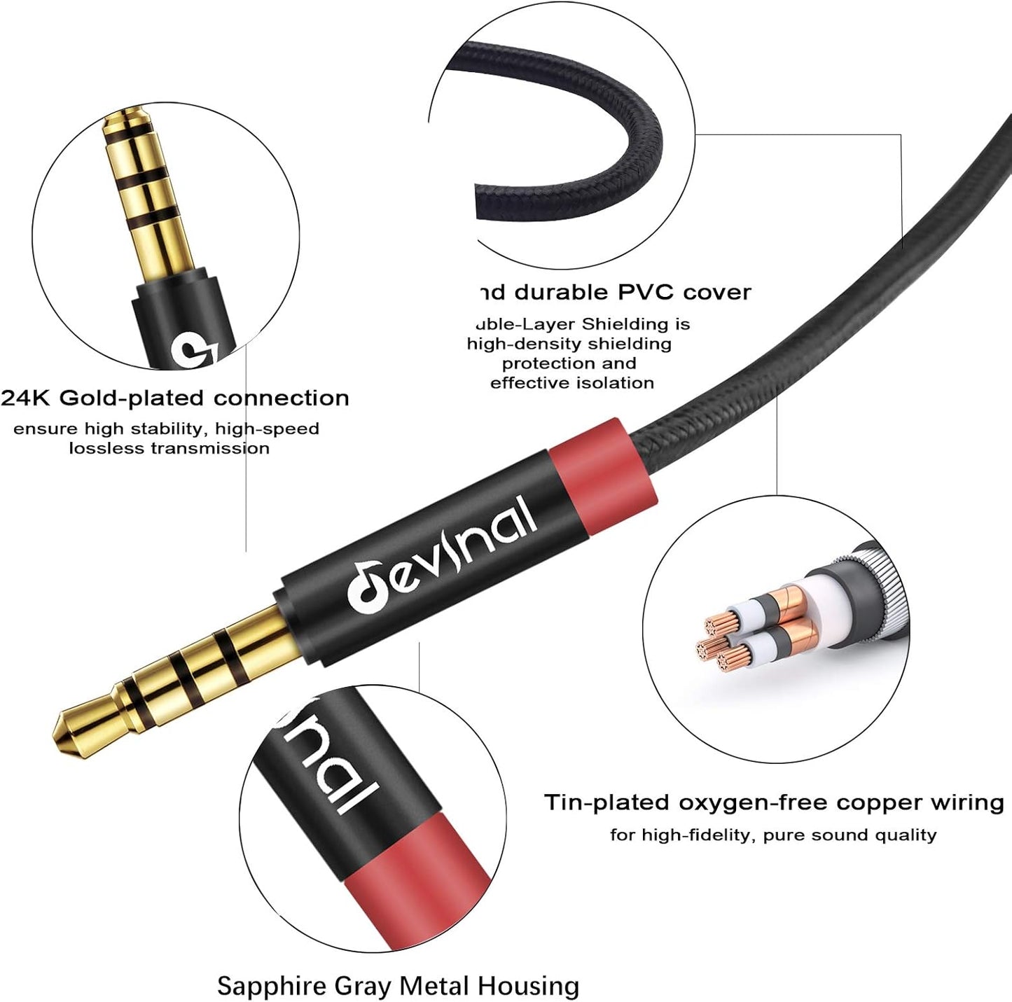 Devinal 3.5mm TRRS Headphone Extension Cable, 1/8" inch Female 4-Pole to Male Extension Cord, Mini-Jack Aux Stereo Audio Connector 3.3Ft/1M (2 Pack)