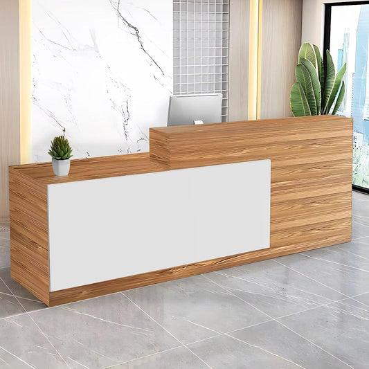 Reception Desk with Counter Modern Checkout Counter with Lockable Drawer Keyboard Tray Receptionist Desk for Office Salon Reception Table S Left 55inch/140cm
