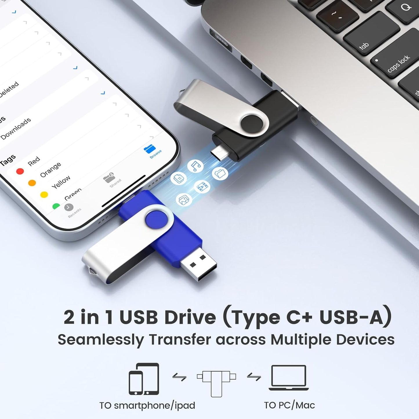 Customizable 8GB Flash Drive 10 Pack, ABLAZE Dual USB 2.0+ Type C Thumb Drives with Logo Personalized USB Memory Sticks (Mixed Colors)