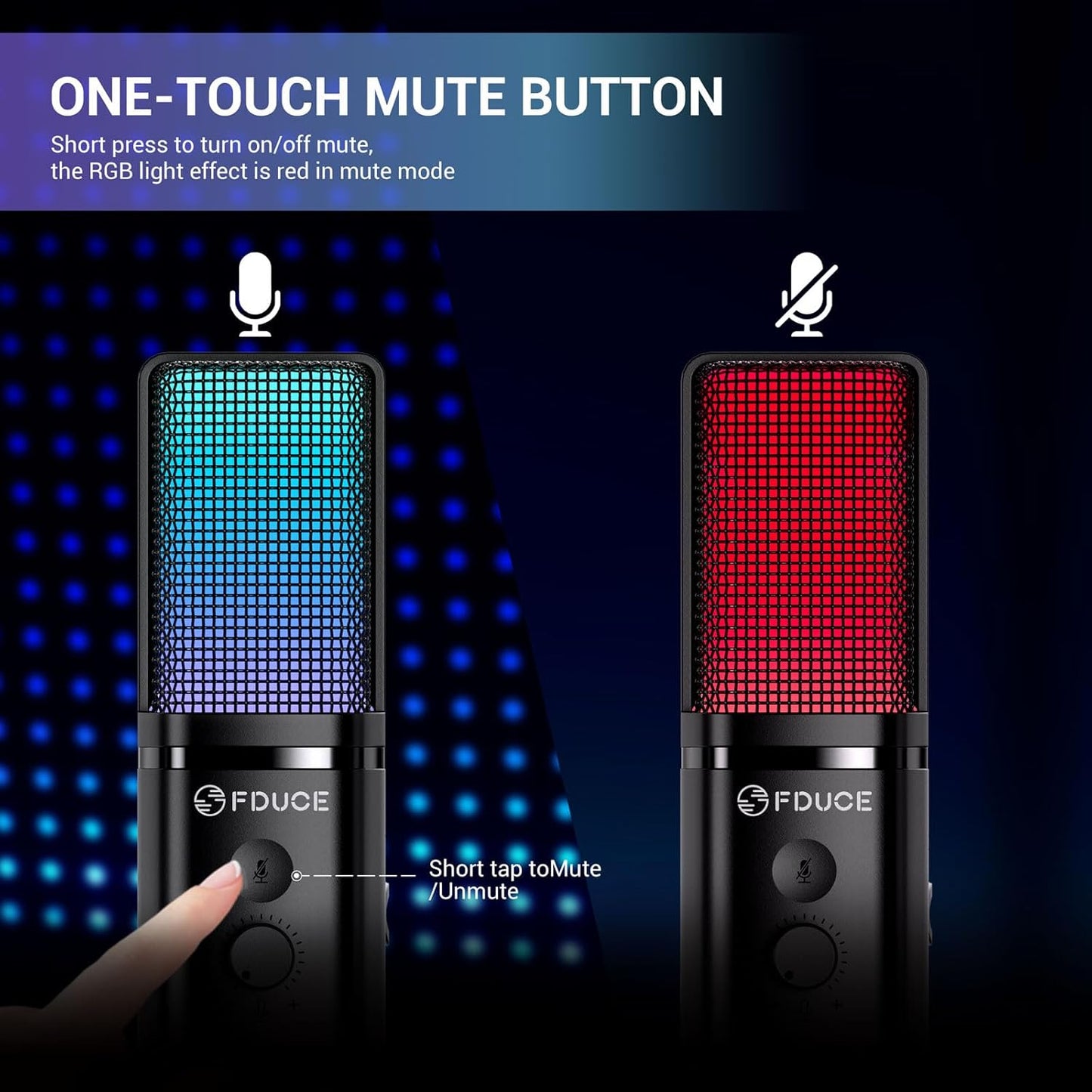 FDUCE Gaming USB Microphone for PC,RGB Condenser Computer Mic with Tripod Stand,Quick Mute,Gain Control,Cardioid Mic for Streaming, Podcast, Twitch, YouTube, PC, Computer, PS5, (M160)