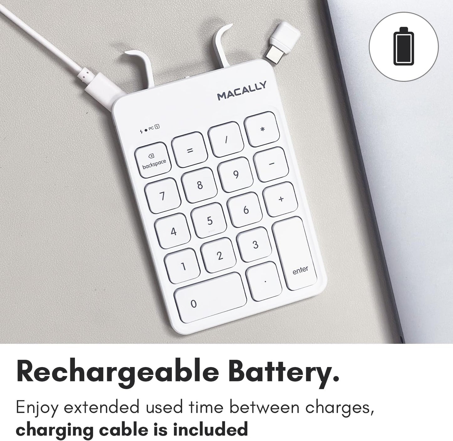 Macally USB C Wireless Number Pad | Numeric Keypad for Mac MacBook iMac | Wireless 10 Key for Laptop PC Computer Notebook Surface Chrome (2.4G USB) Perfect for Data Entry Numpad Number Keyboard