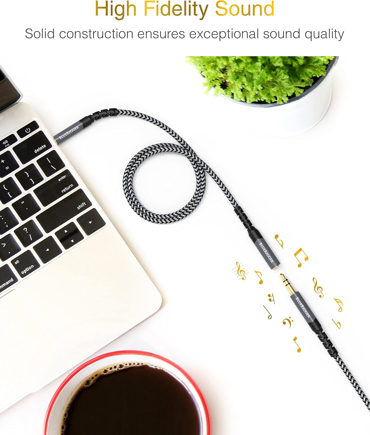 BlueRigger Headphone Extension Cable (40FT, 24K Gold Plated Jack, Hi-Fi Sound, 3.5mm Male to Female Stereo Audio Cable) – Aux Cord for iPod, Laptops, Smartphones, Speakers, Tablets, Home Car Stereo