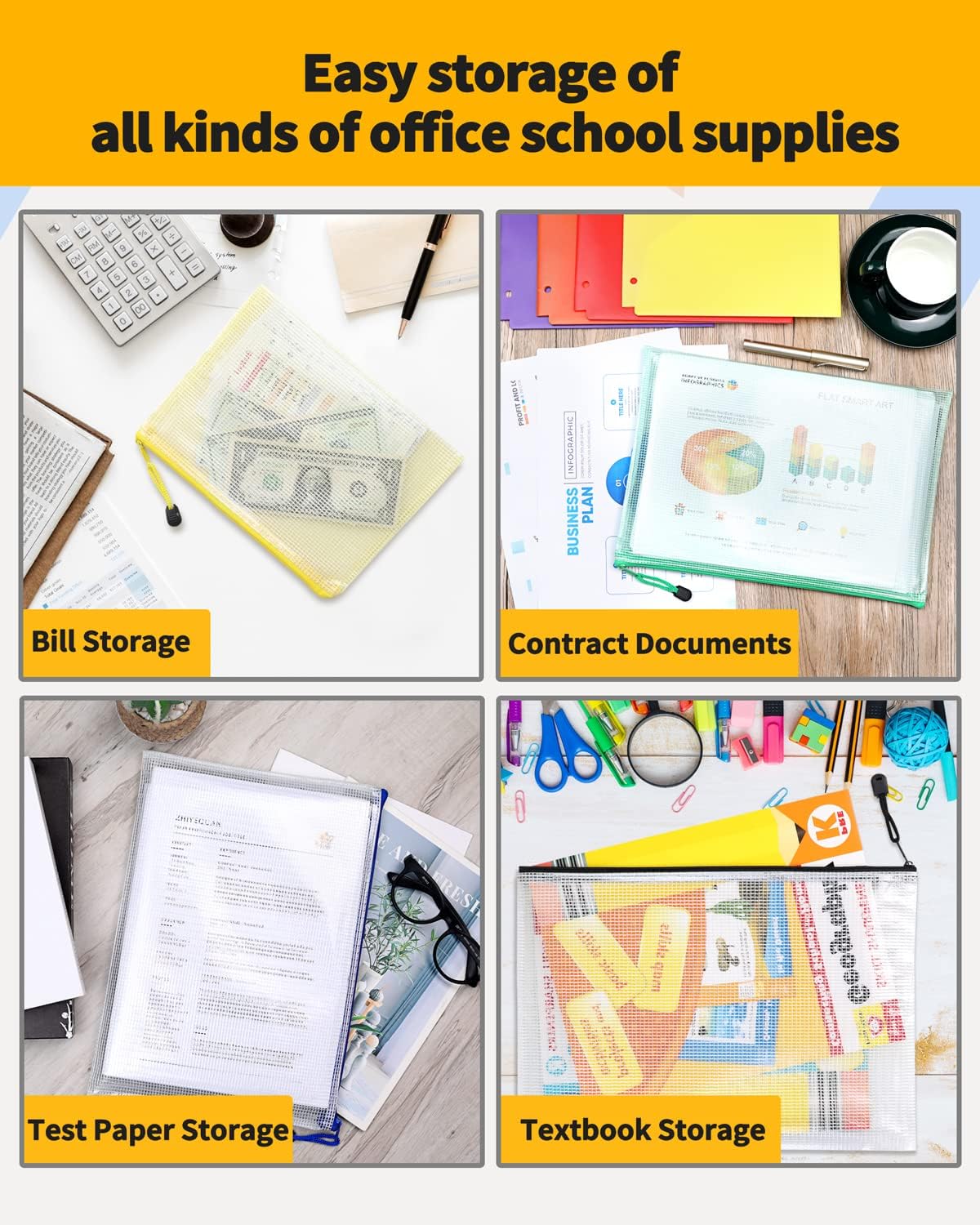 SUNEE Mesh Zipper Pouch 10x14 in (10 Colors, 30 Packs), Large Mesh Zipper Pouch Bags for School Office Supplies, Puzzles & Games, Travel Accessories, Waterproof Zipper Pouches for Organizing