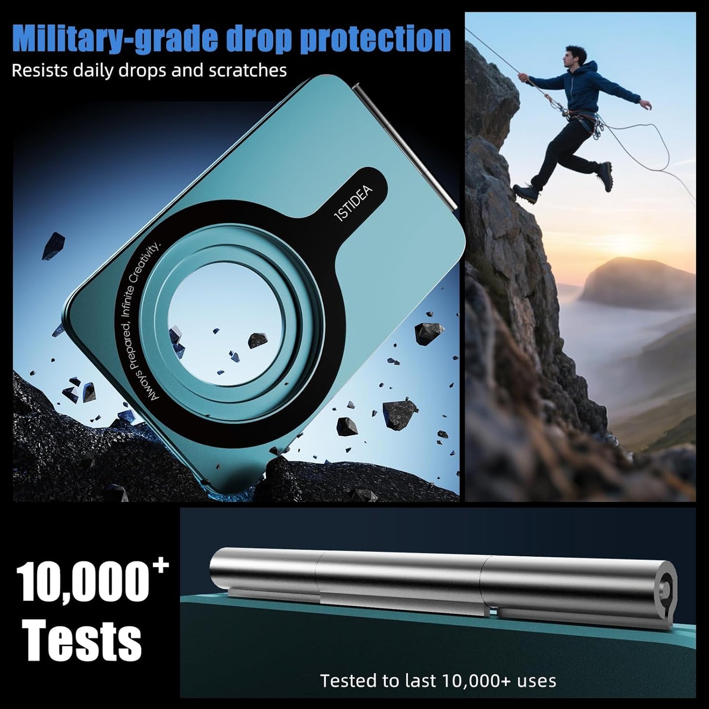 Phone Tripod Stand, Aluminum Alloy Mini Tripod Compatible with Magsafe iPhone 16/15/14/13/12 Series, Foldable Strong Magnetic Phone Stand, Mult-Angle Adjustment Selfie Stick (Ocean Blue)