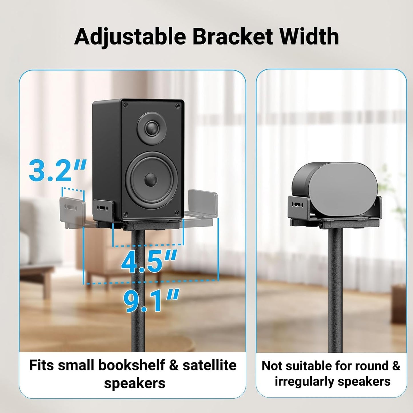 PERLESMITH Universal Speaker Stands for Surround Sound -Height Adjustable Extend 33.3”to 45.1”, Floor Speaker Stand for Satellite & Studio & Bookshelf Speakers up to 11LBS,1 Pair Black, PSSS2