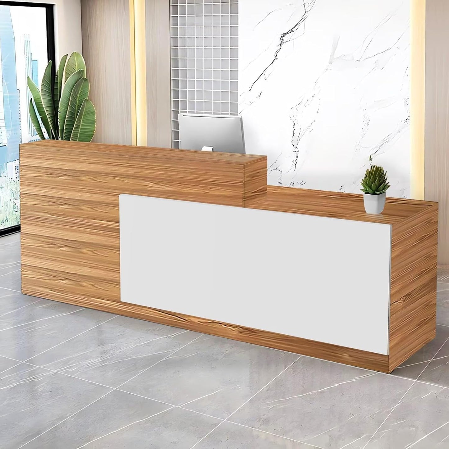 Reception Desk with Counter Modern Checkout Counter with Lockable Drawer Keyboard Tray Receptionist Desk for Office Salon Reception Table S Right 63inch/160cm