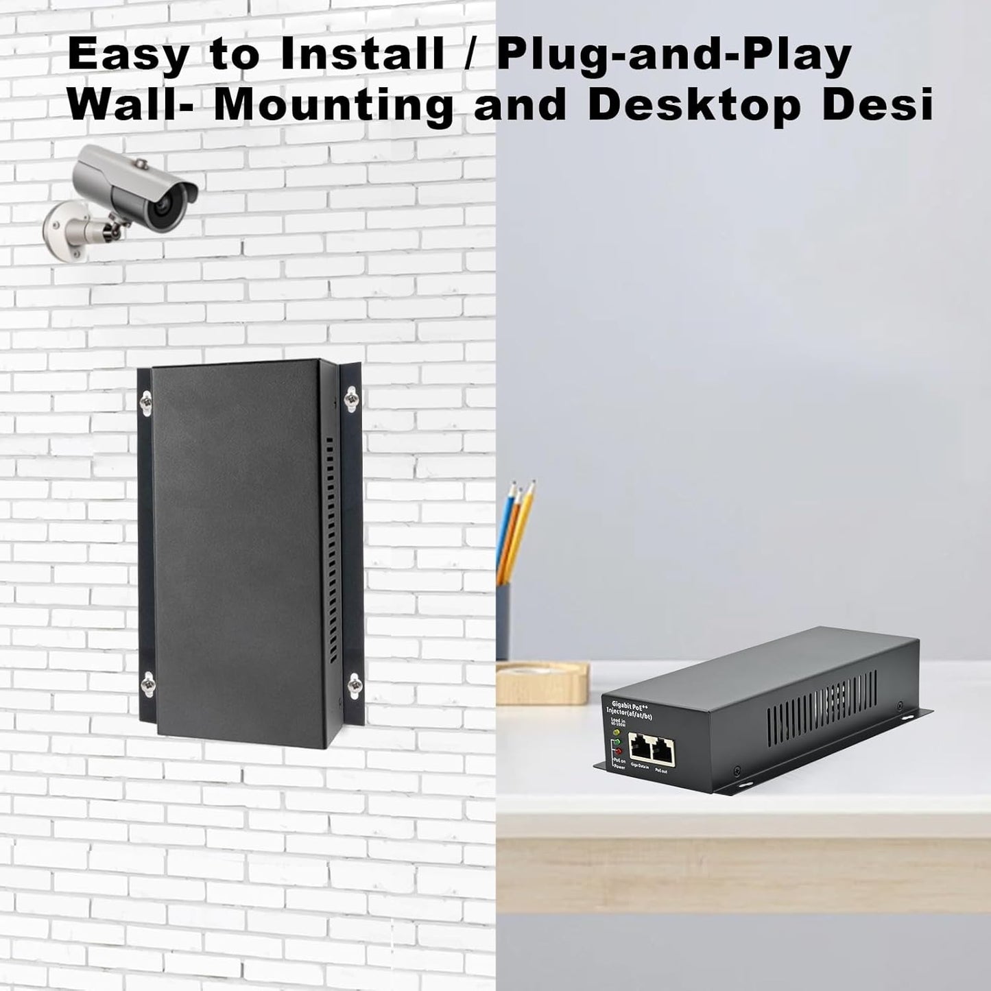 High Power Gigabit PoE++ Injector Adapter, Integrated Power Supply, Convert A Non-PoE Port to A 90W Gigabit Port, Up to 95W to 60W, 30W, 15.4W, Up to 100m (328 ft)