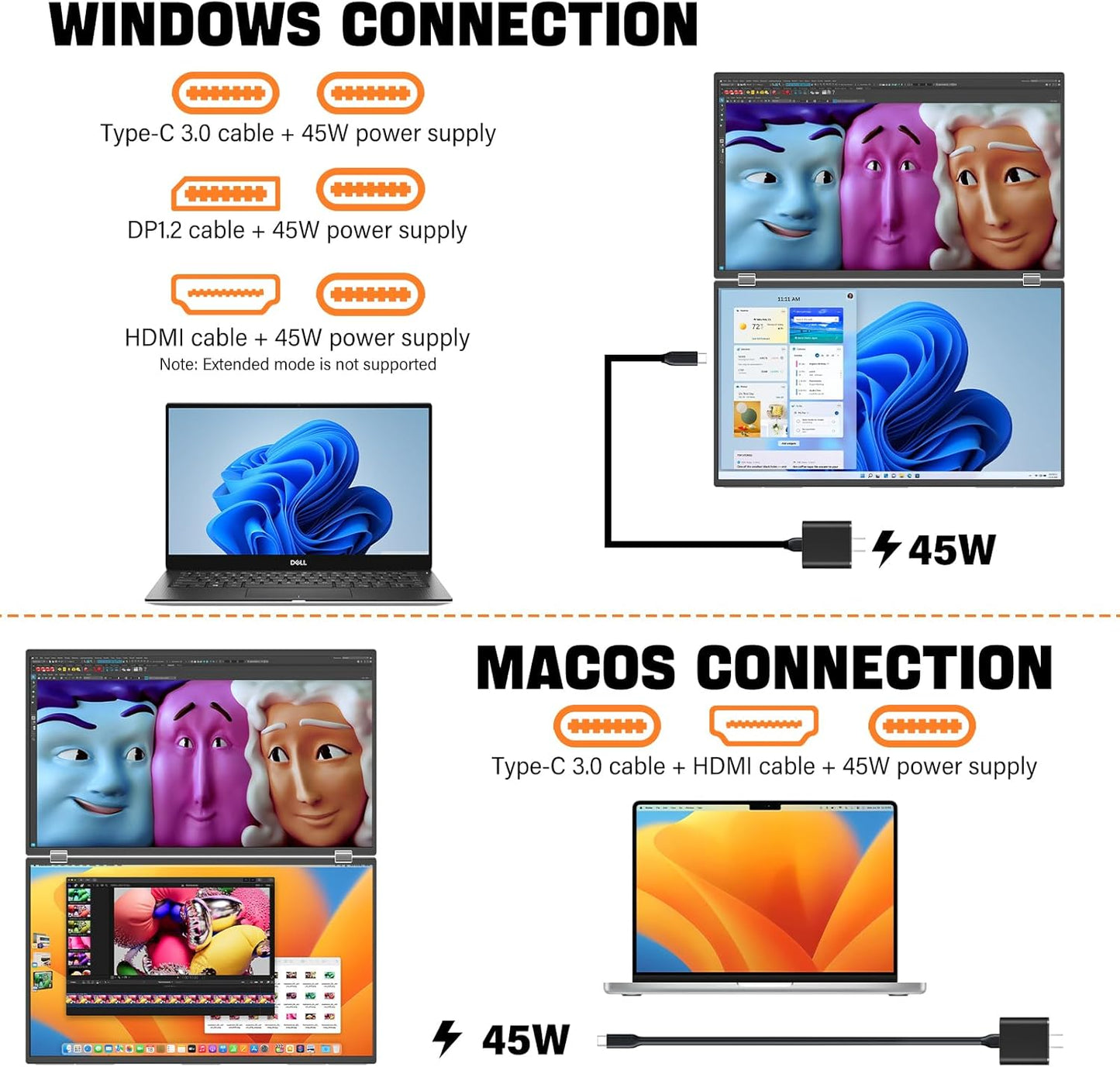 InnoView 18" 2K 100Hz Dual Portable Monitor 100% DCI-P3 Dual Monitor 315°Adjustable Screen Extender for Windows Mac Laptop with Speakers Type-C HDMI DP Foldable 2560x1600 Monitors (No Driver Needed)