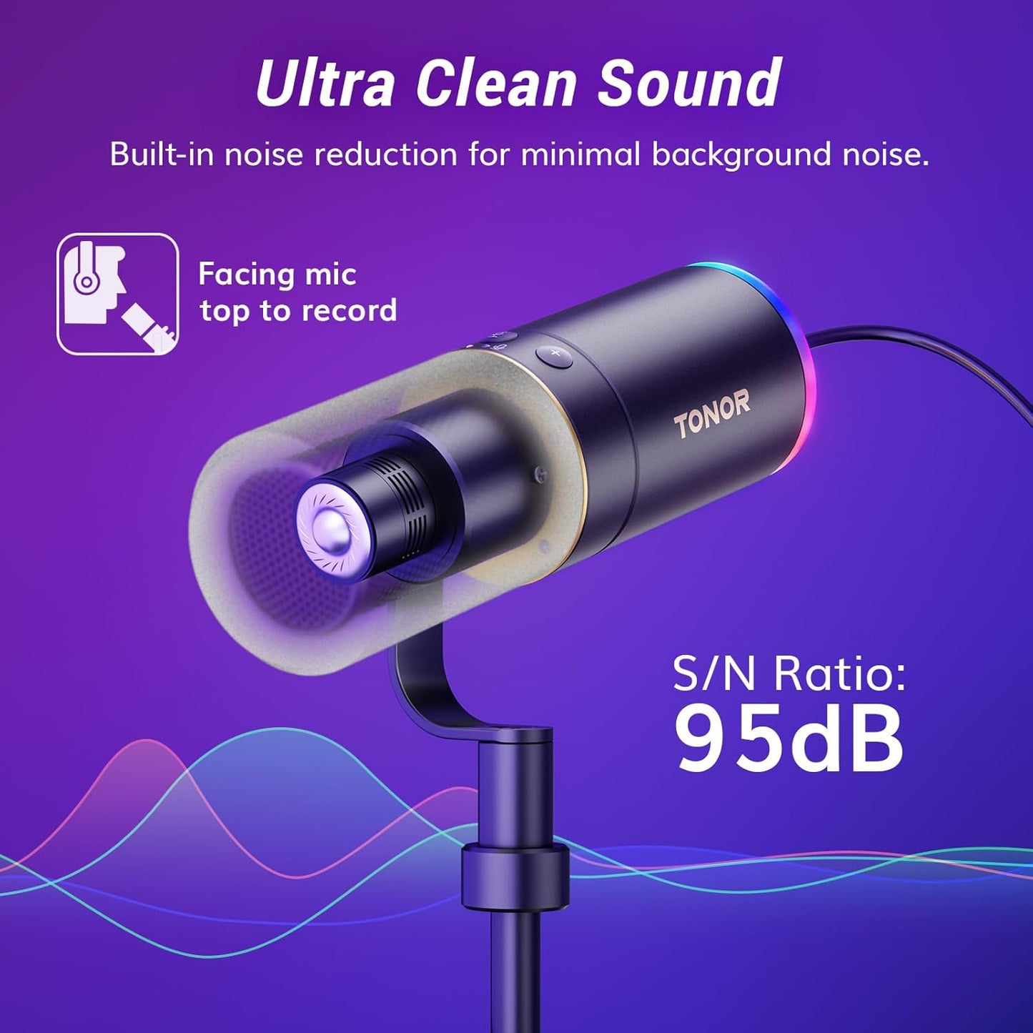 TONOR XLR/USB Gaming Mic, Dynamic Microphone for Podcast Recording Streaming with RGB Light, Mute Button, Headphones Jack, Monitoring, Desktop Stand, Metal Vocal Mic for PC Mac Android PS4/5 TD520S