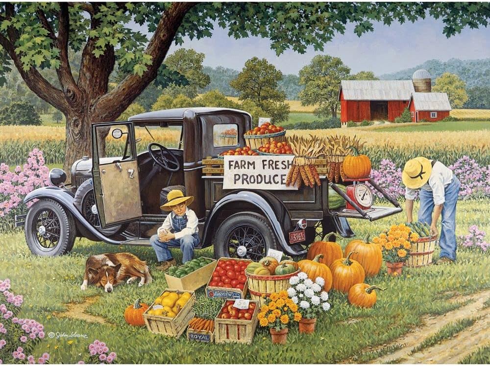 Bits and Pieces – 100 Piece Jigsaw Puzzle for Adults – Home Grown - Fall On The Farm Jigsaw Puzzle by John Sloane, Completed Puzzle Size: 15" x 19"