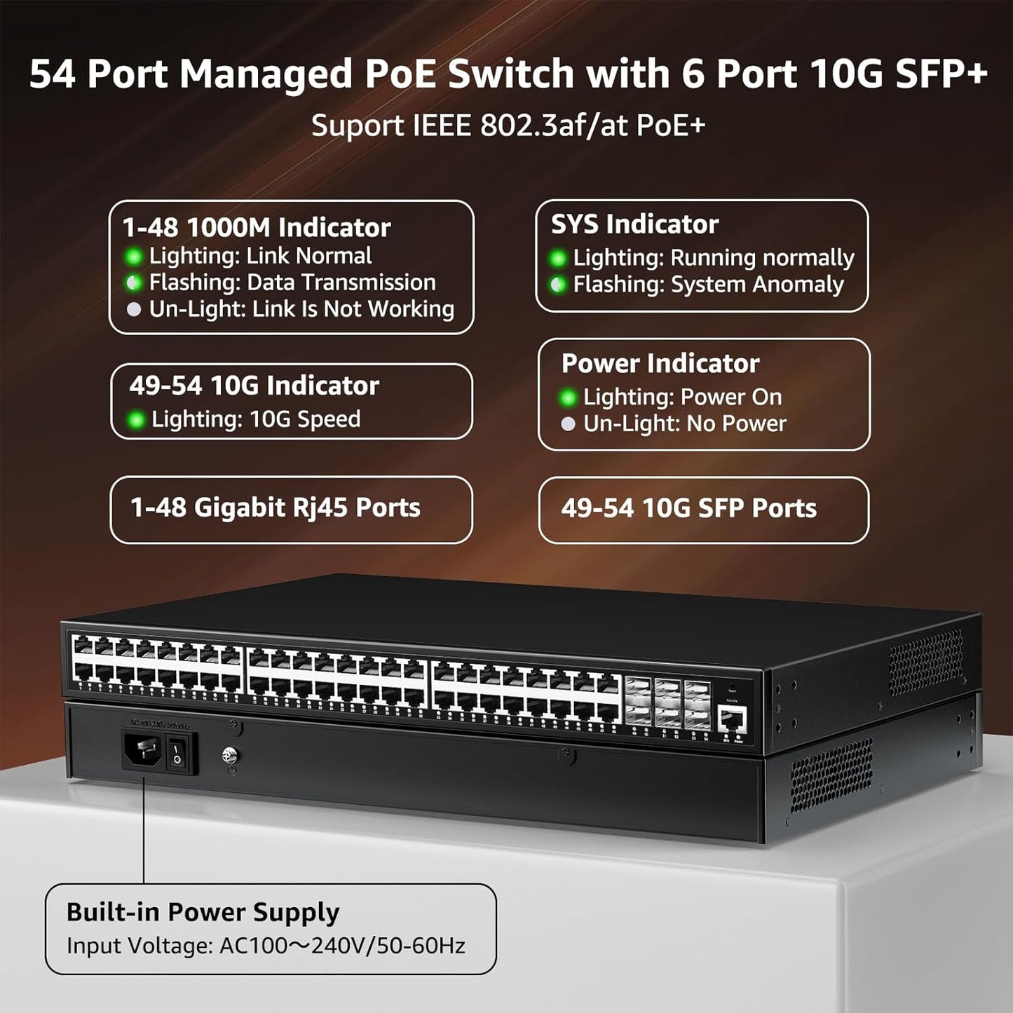 YuanLey 48 Port Gigabit Managed PoE Switch with 48 10/100/1000Mbps PoE+ Ports, 6X 10Gbps SFP+, L3 Smart Managment Ethernet Switch, VLAN, QoS, ACL, SSL, Fanless, Rackmount Network Switch