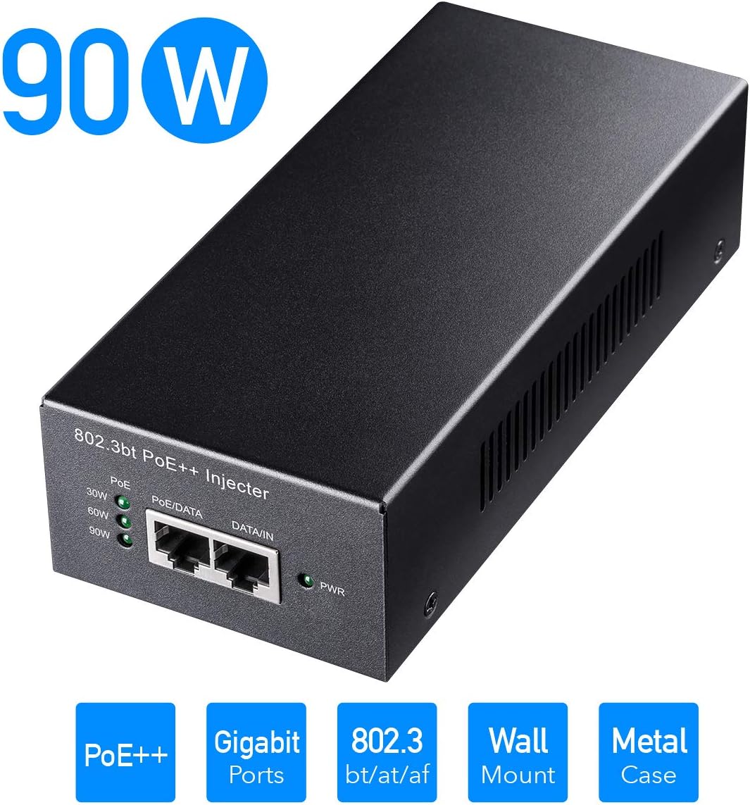Cudy POE400 90W Gigabit Ultra PoE++ Injector Adapter, IEEE 802.3 bt /802.3at/802.3af Compliant, Up to 90W Ultra Power Supply, 10/100/1000Mbps Shielded RJ-45, Plug & Play, Metal housing