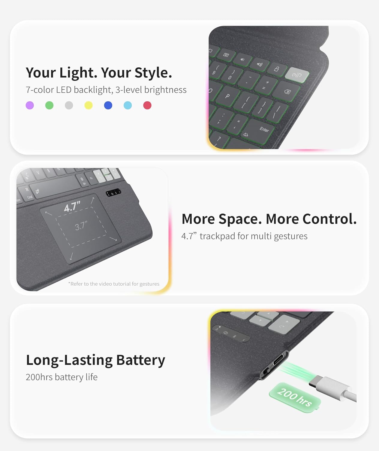 EIP Keyboard Case for iPad Pro 13 inch M4 (2024), 13” Magnetic Detachable Keyboard with Patented Stylus Shortcuts, Adjustable Stand, Seven-Color Backlit [Not for Pro 12.9” 3-6th] [Not for Air 13”].