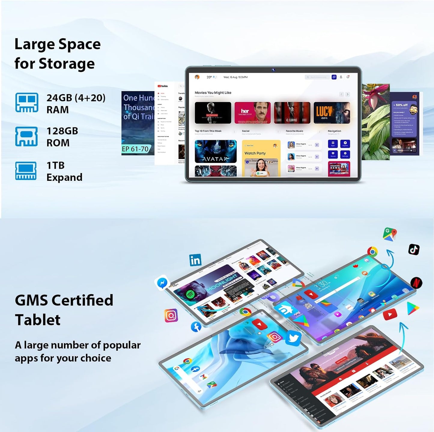 Android Tablet, 11 inch Android 15 Tablet with Keyboard, 24GB+128GB, 1TB Expand, 8000mAh, 5MP+13MP, 2.4G&5G WiFi, IPS Touch Screen, GMS Certified, 2 in 1 Tablets with Case, Mouse, Stylus(Silver)