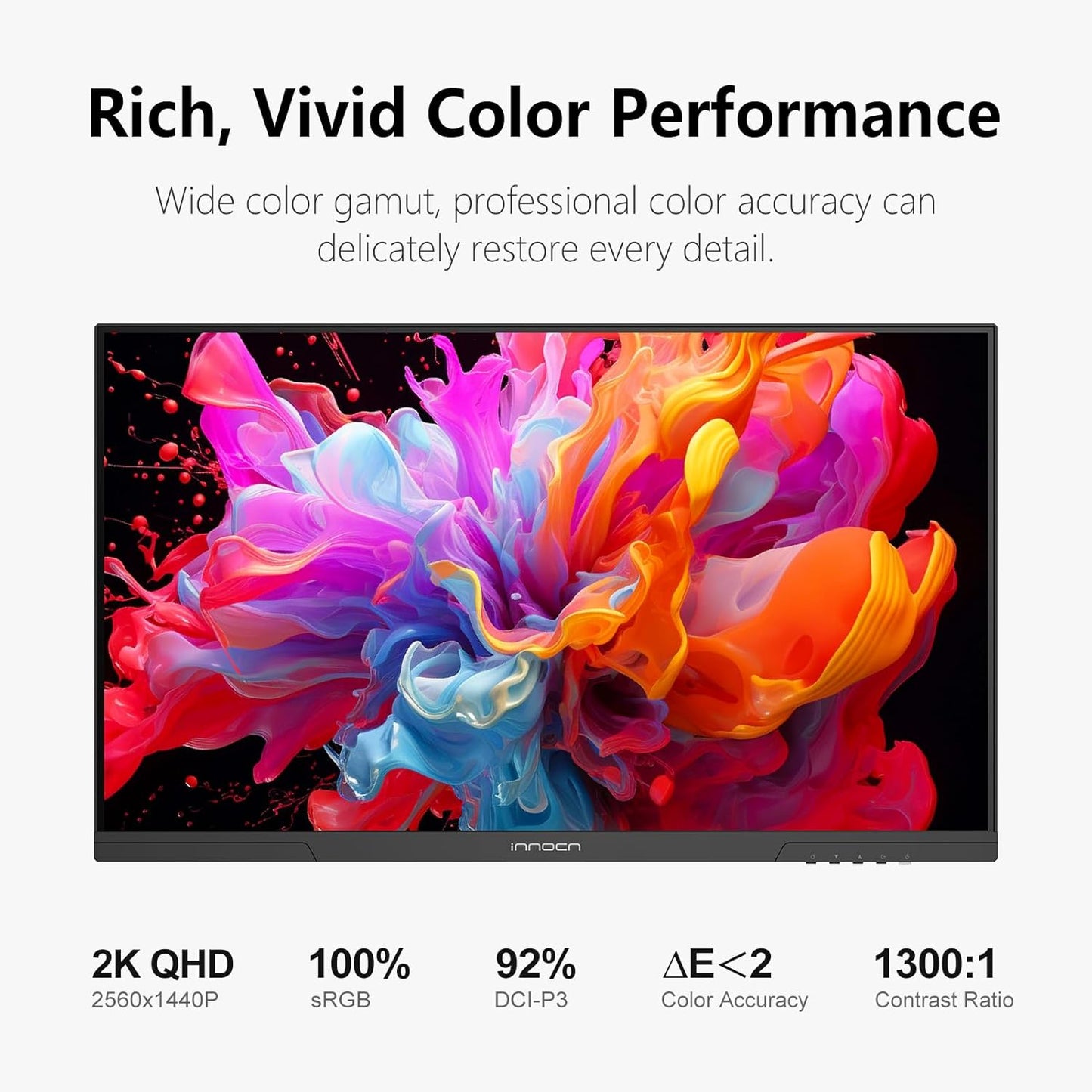 INNOCN 27" 2K 1440P QHD Monitor 100Hz IPS PC Computer Monitor for Mac Laptop, 65W USB C, HDMI, DP, Built-in Speaker, Eyes Care, Height/Pivot Adjustable, VESA Mountable - Black, 27D1Q