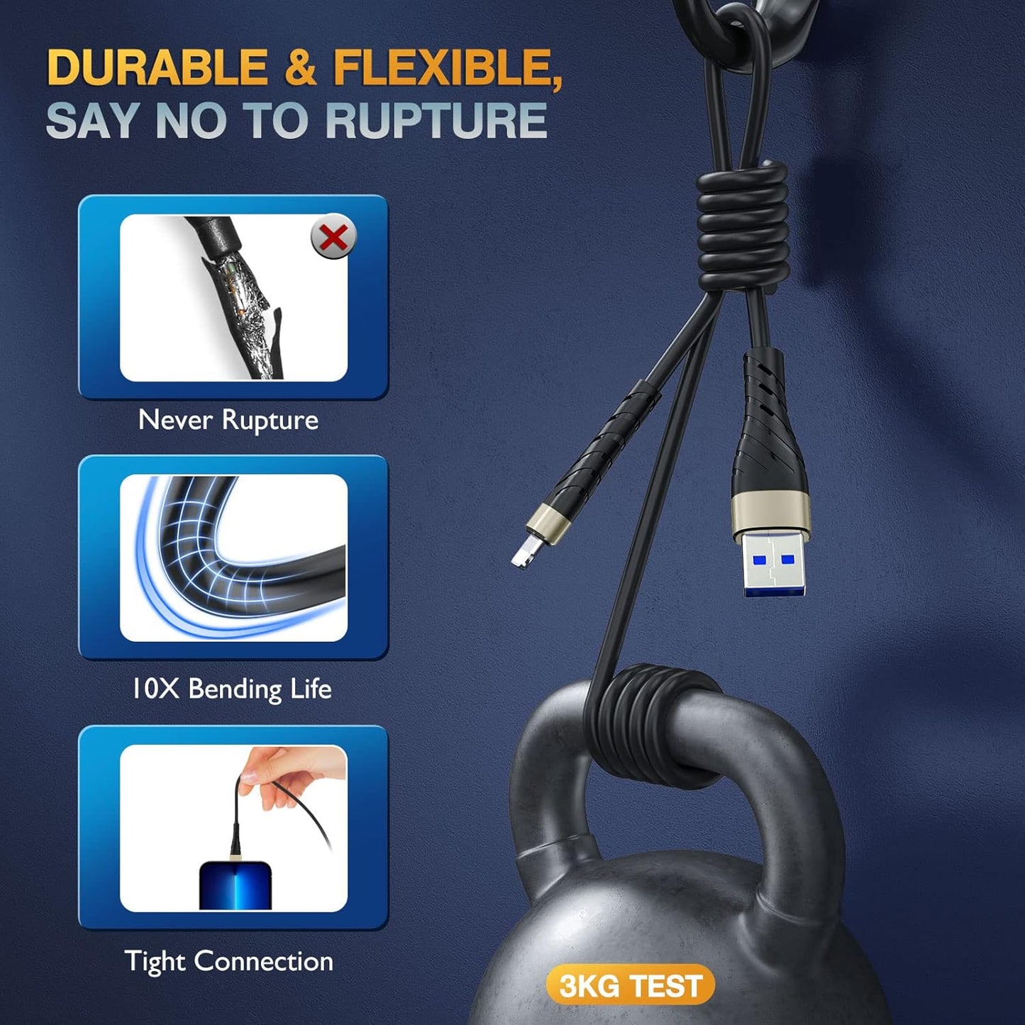 OIITH MFi Certified for iPhone Charger Cable 3 Pack 10 Ft, Extra Long for Lightning Charging Cord, Fast 2.4A for iPhone USB Cord Compatible with iPhone12/11/XS/Max/XR/X/8/8P/7P/6/iPad - Gold