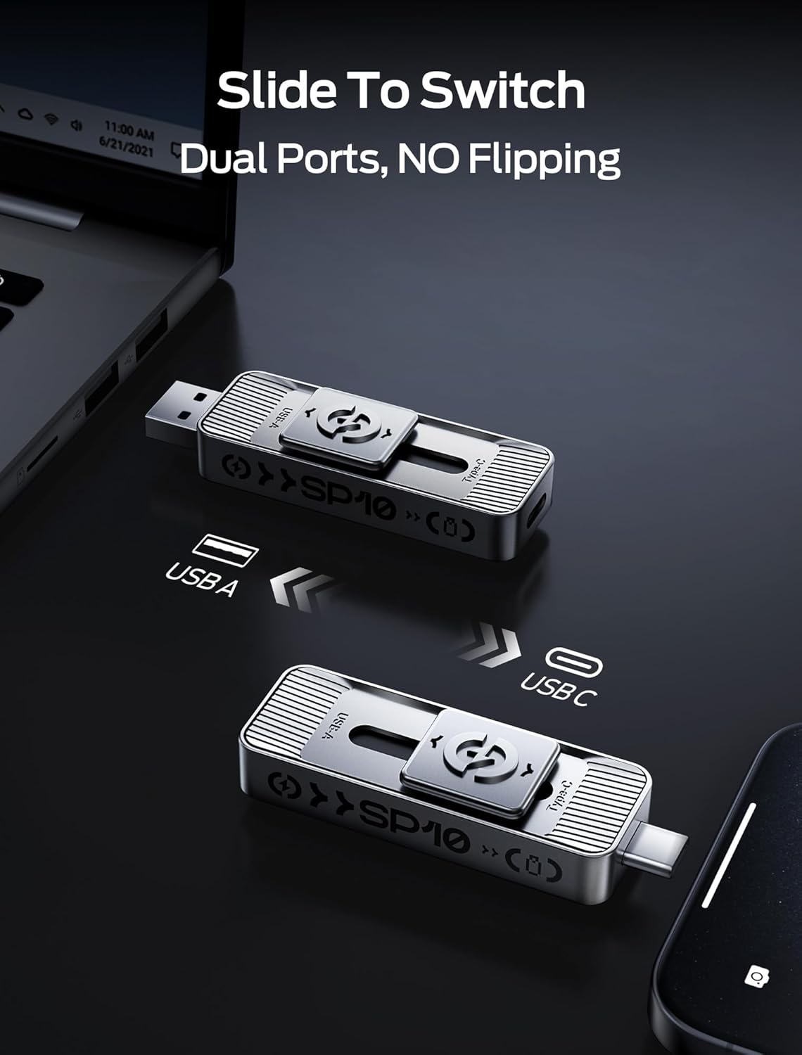 MOVE SPEED 512GB High-Speed 1050MB/s Read Pro Solid State Drives - Dual Ports USB 3.2 +Type C for Mac iOS Android Creators & Photographers