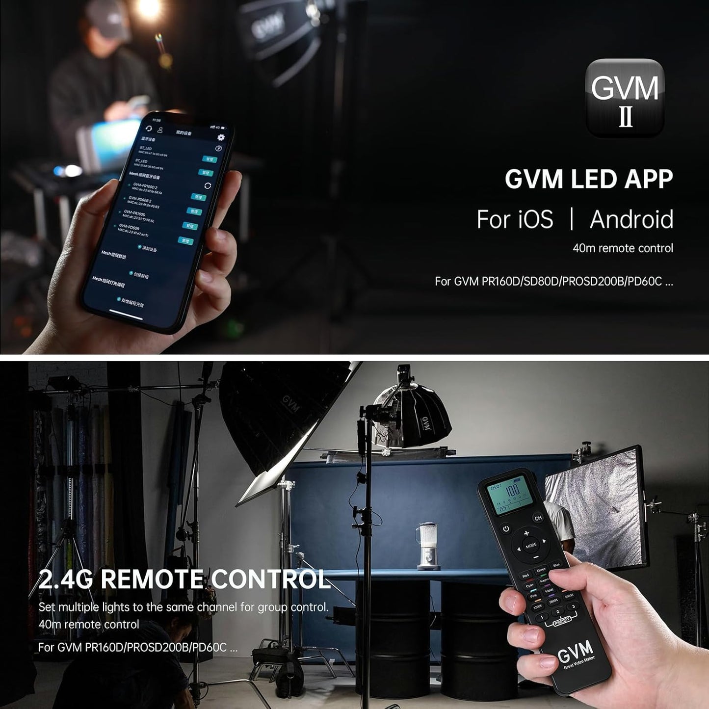 GVM 160W LED Video Light with Bluetooth Control, 5600K Photography Light, Studio Lighting Kit for Photography, Filmmaking, YouTube and Tiktok, 98100 lux/1.64ft, 12 Scene Modes, Lightweight