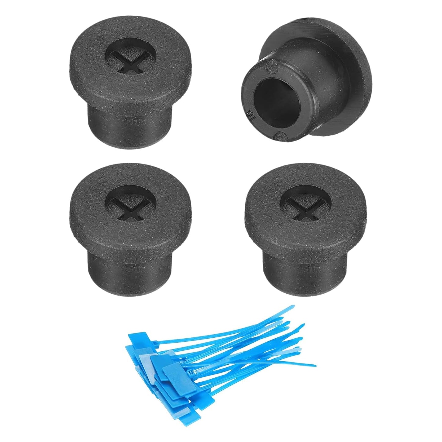 uxcell 4Pcs Cable Cord Grommet, 3/8"(10mm) Rubber Desk Grommets Wire Pass Through Hole Cover with Marked Cable Ties for Home Office Cable Wire Protection, Black