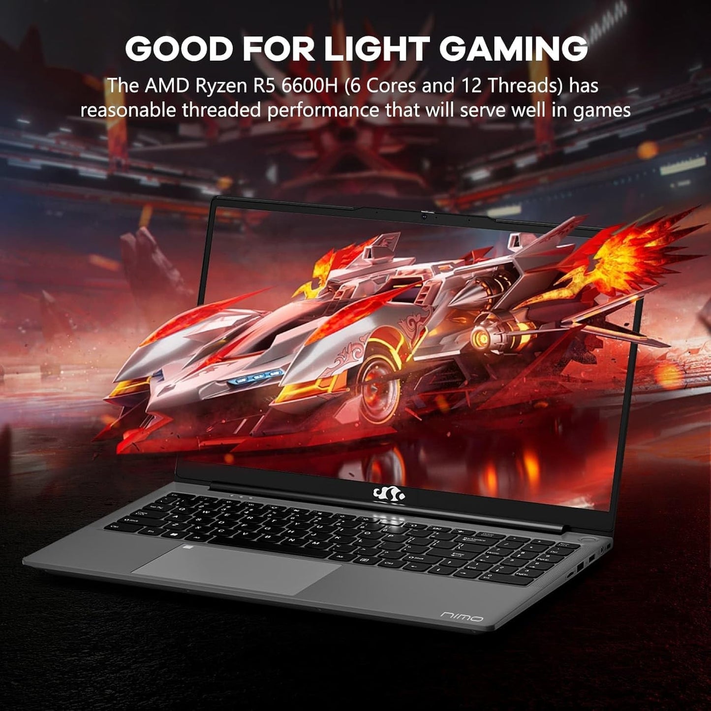 NIMO 15.6" IPS FHD-Gaming-Laptop, AMD Ryzen 5 6600H 6-Cores 660M GPU 32GB DDR5 RAM 2TB SSD(Beat i7-1165G7, Up to 4.5GHz) Computer with 100W GaN Type C Fingerprint Backlit Keyboard Win 11