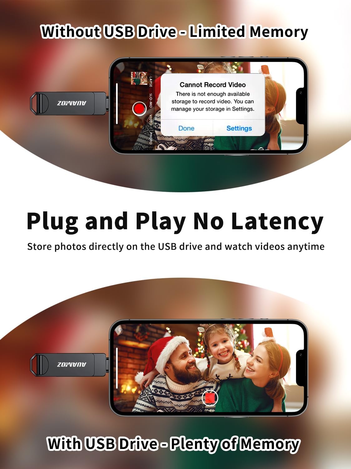 256GB Flash Drive Intended for iPhone, Memory Stick Storage Files Photos Videos Backup, Compatible with iPhone iPad Android PC, Plug and Play, No Application Required (Metal Gray)